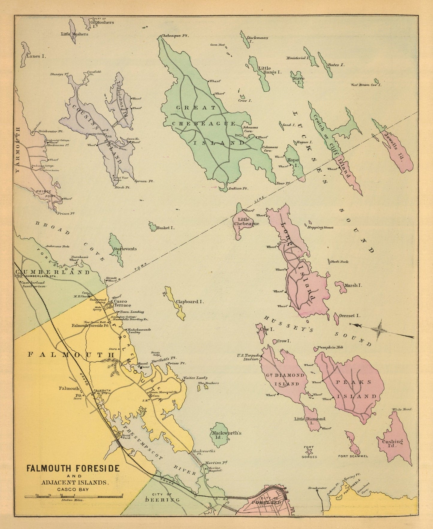 Vintage Map of Falmouth Foreside, Maine, 1894