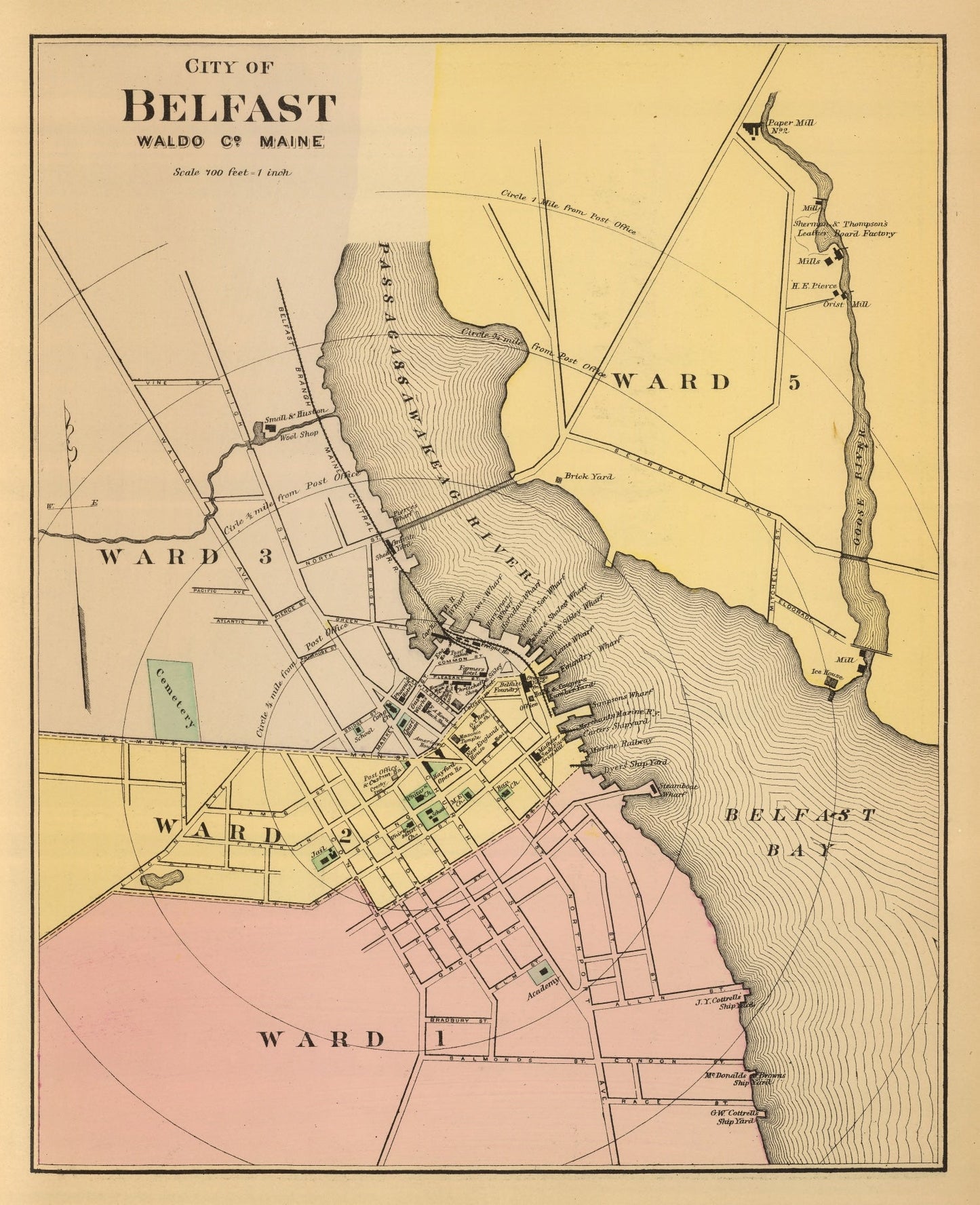 Vintage Map of Belfast, Maine, 1894