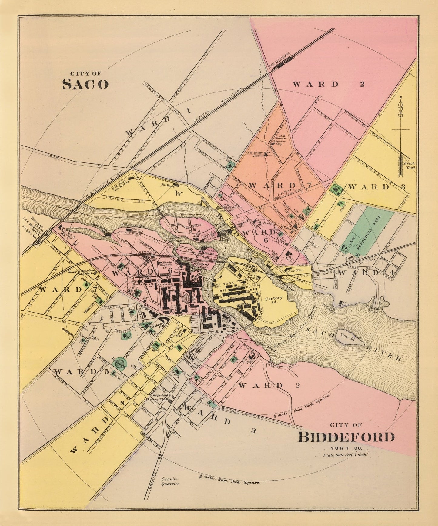 Vintage Map of Biddeford, Maine, 1894