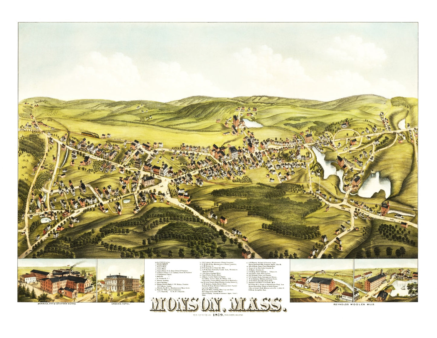 Vintage Map of Monson, Massachusetts, 1879