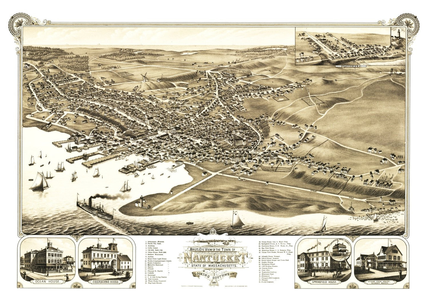 Vintage Map of Nantucket, Massachusetts, 1881