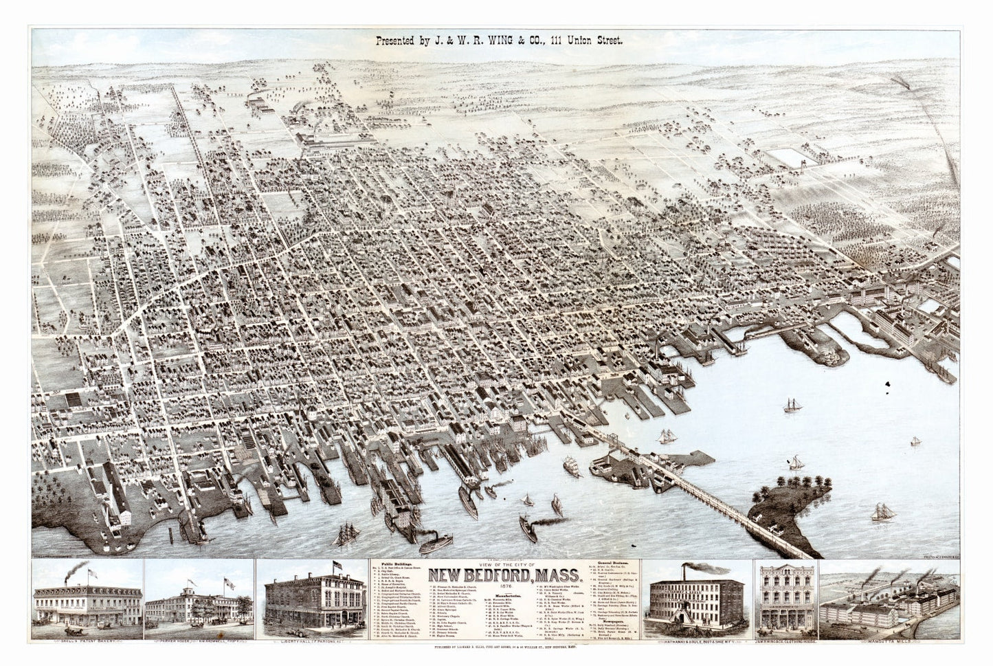 Vintage Map of New Bedford, Massachusetts, 1876
