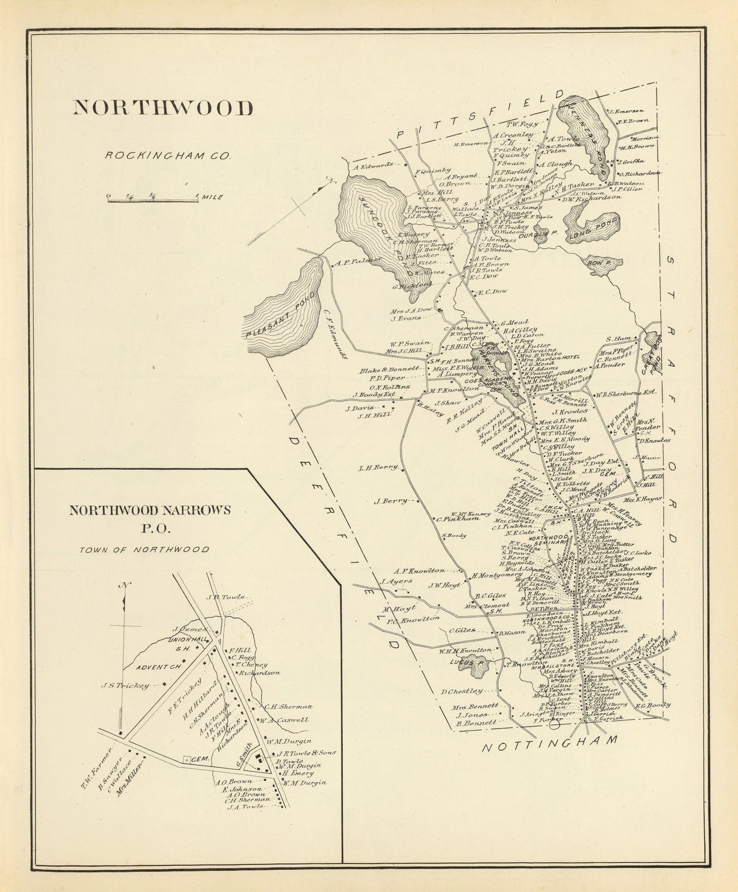 Vintage Map of Northwood, New Hampshire, 1892