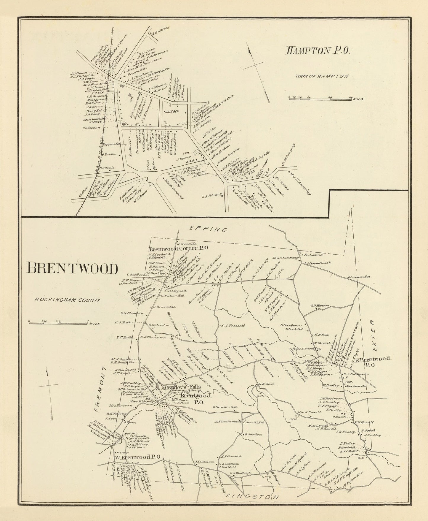Vintage Map of Brentwood, New Hampshire 1892