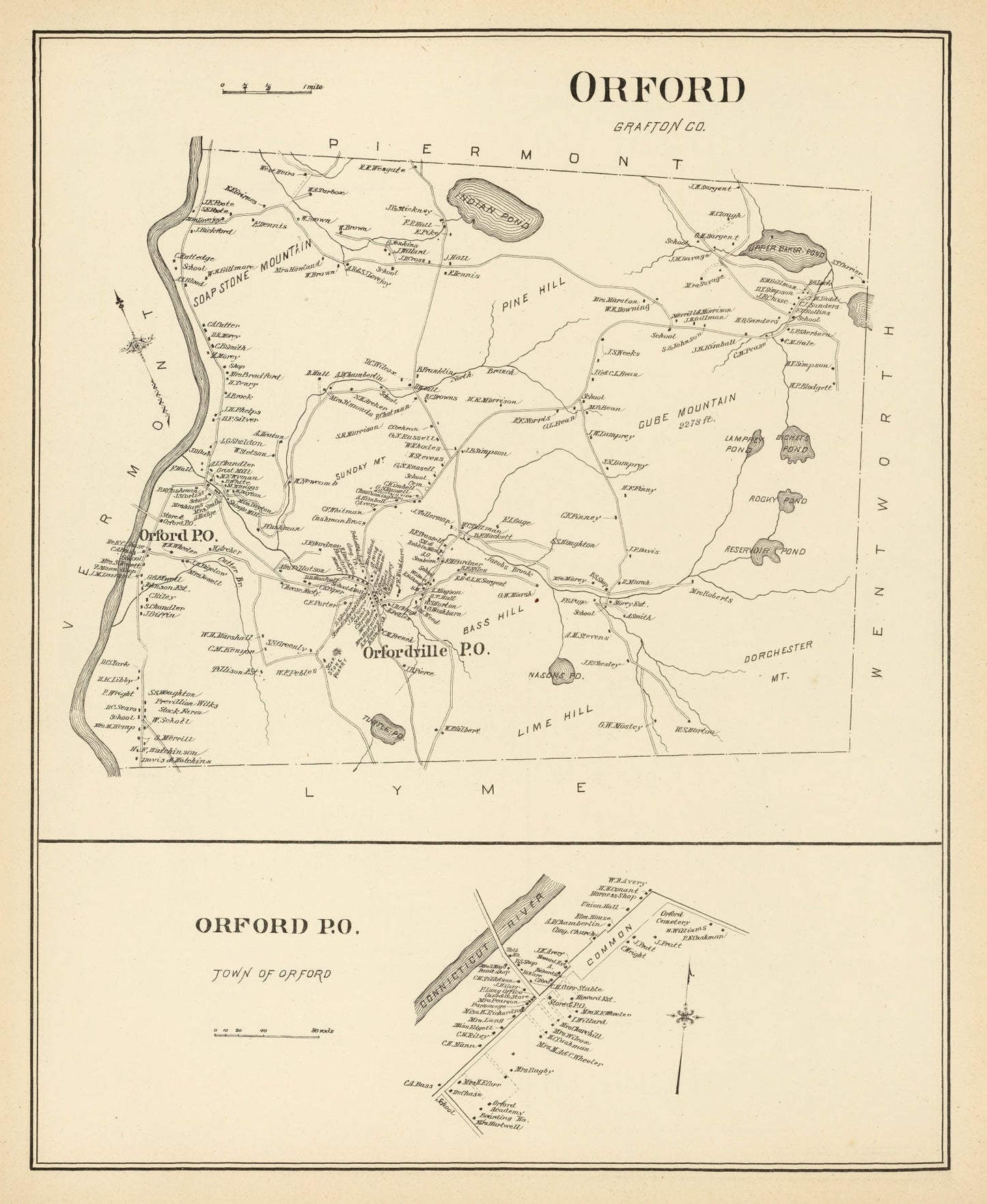Vintage Map of Orford, New Hampshire, 1892
