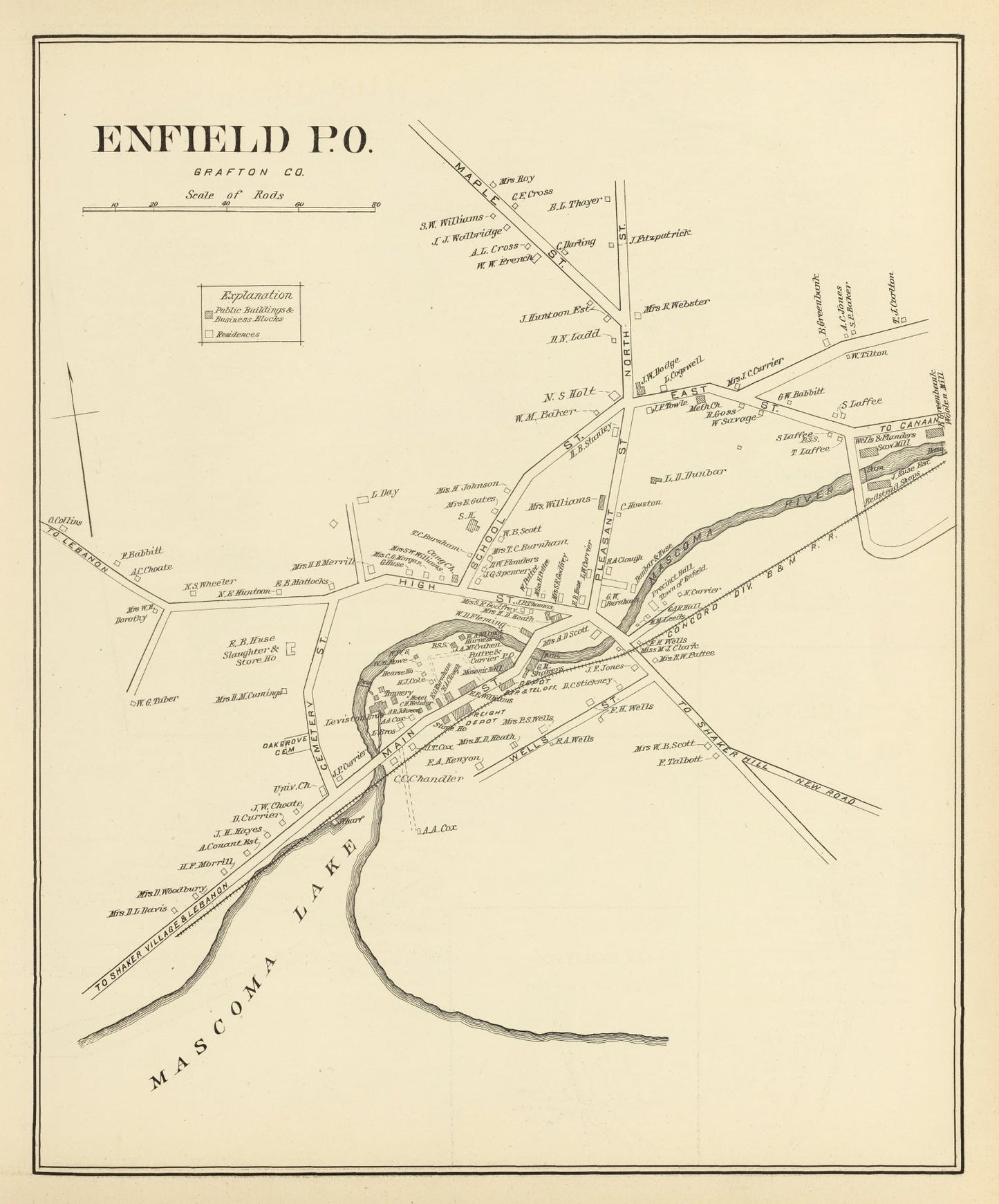 Vintage Map of Enfield, New Hampshire, 1892