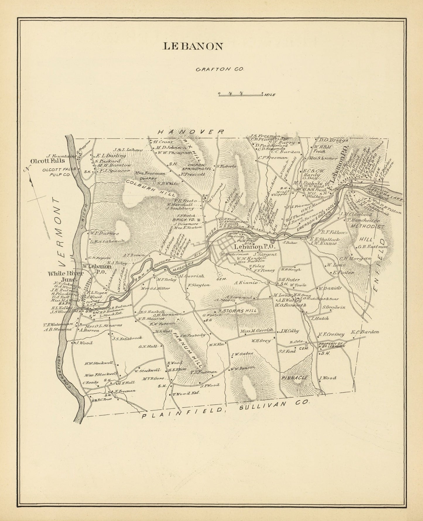 Vintage Map of Lebanon, New Hampshire, 1892