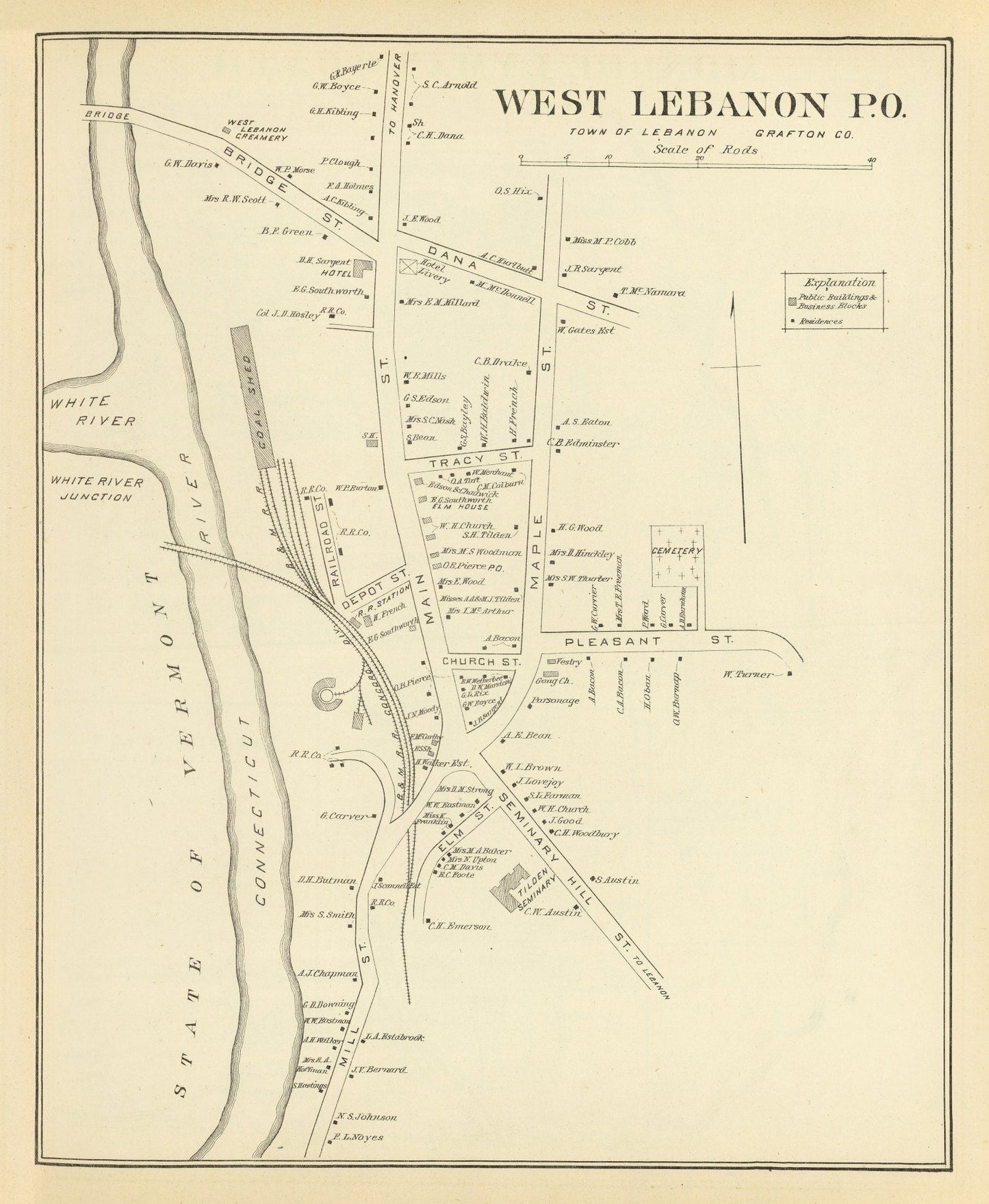 Vintage Map of West Lebanon, New Hampshire, 1892