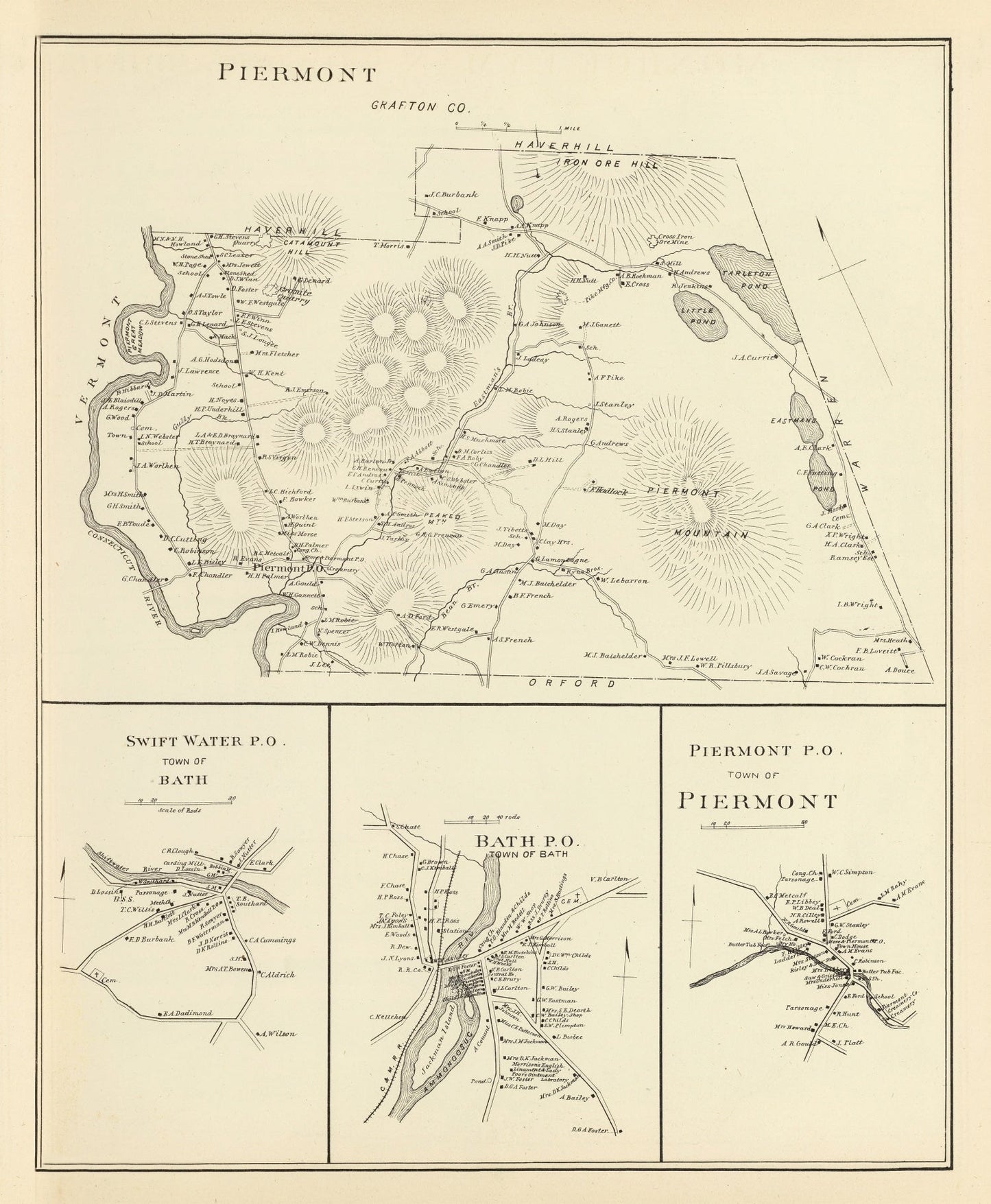 Vintage Map of Piermont, New Hampshire, 1892