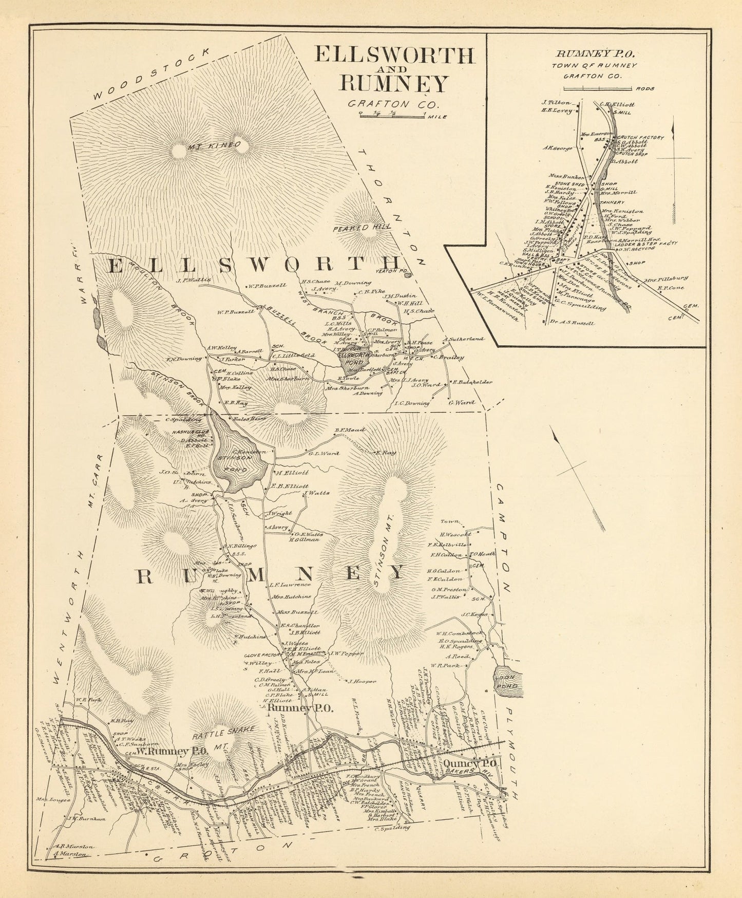 Vintage Map of Ellsworth, New Hampshire 1892