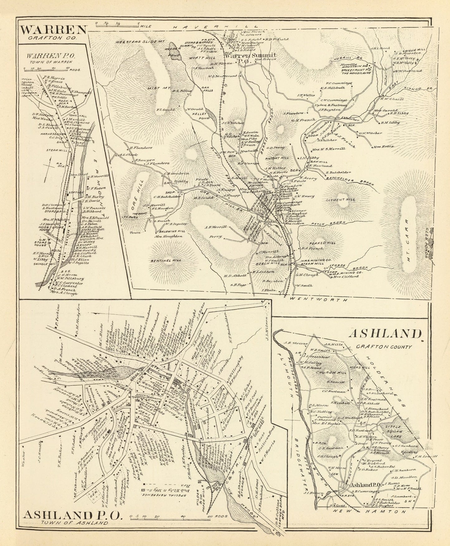 Vintage Map of Ashland, New Hampshire, 1892