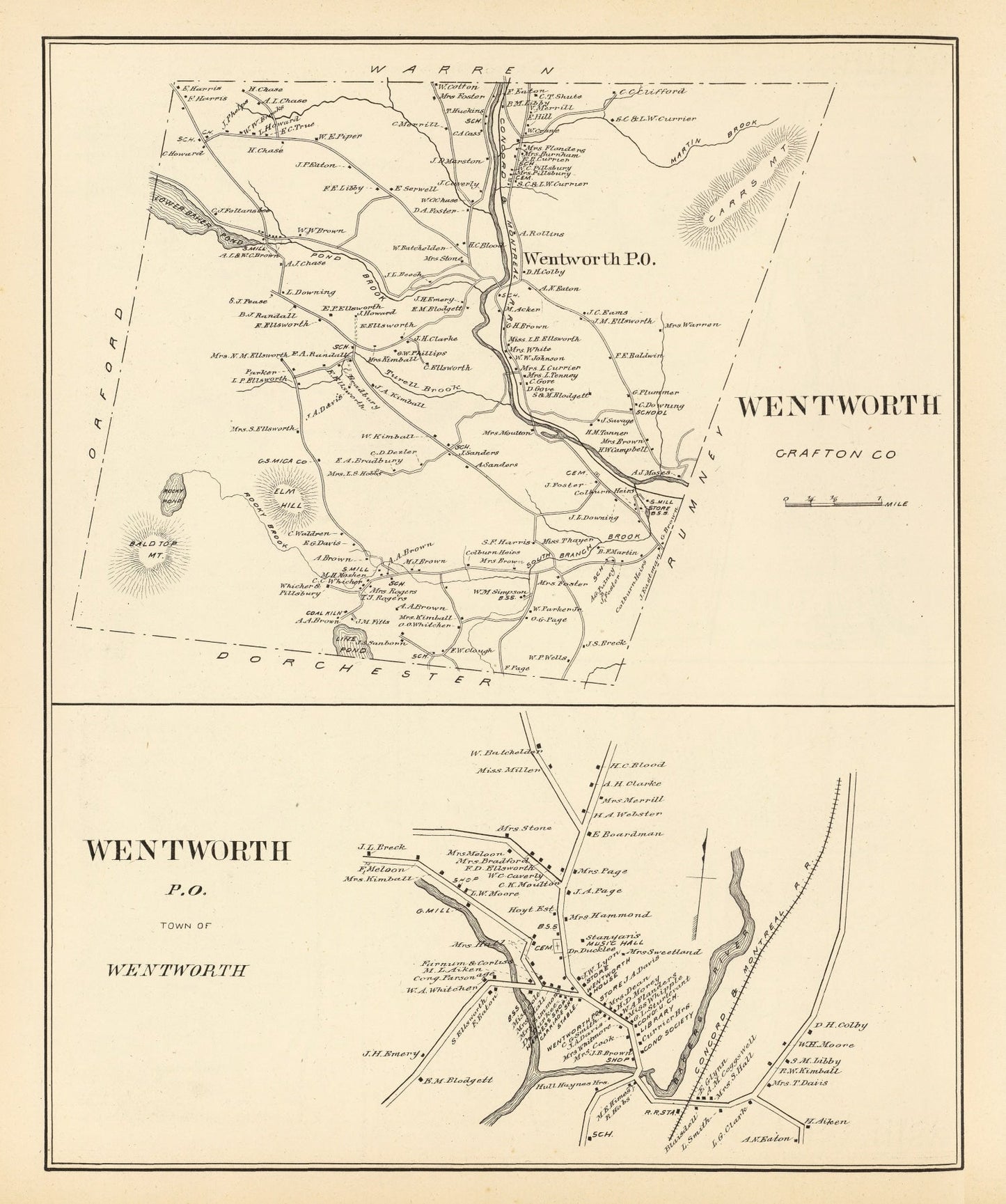 Vintage Map of Wentworth, New Hampshire, 1892