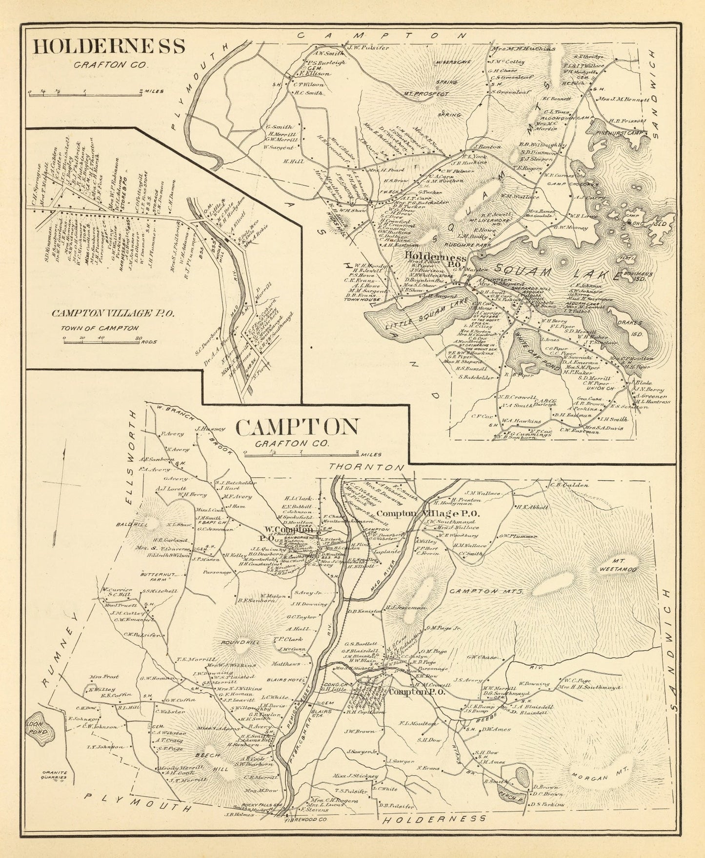 Vintage Map of Campton, New Hampshire, 1892 | Wall Art