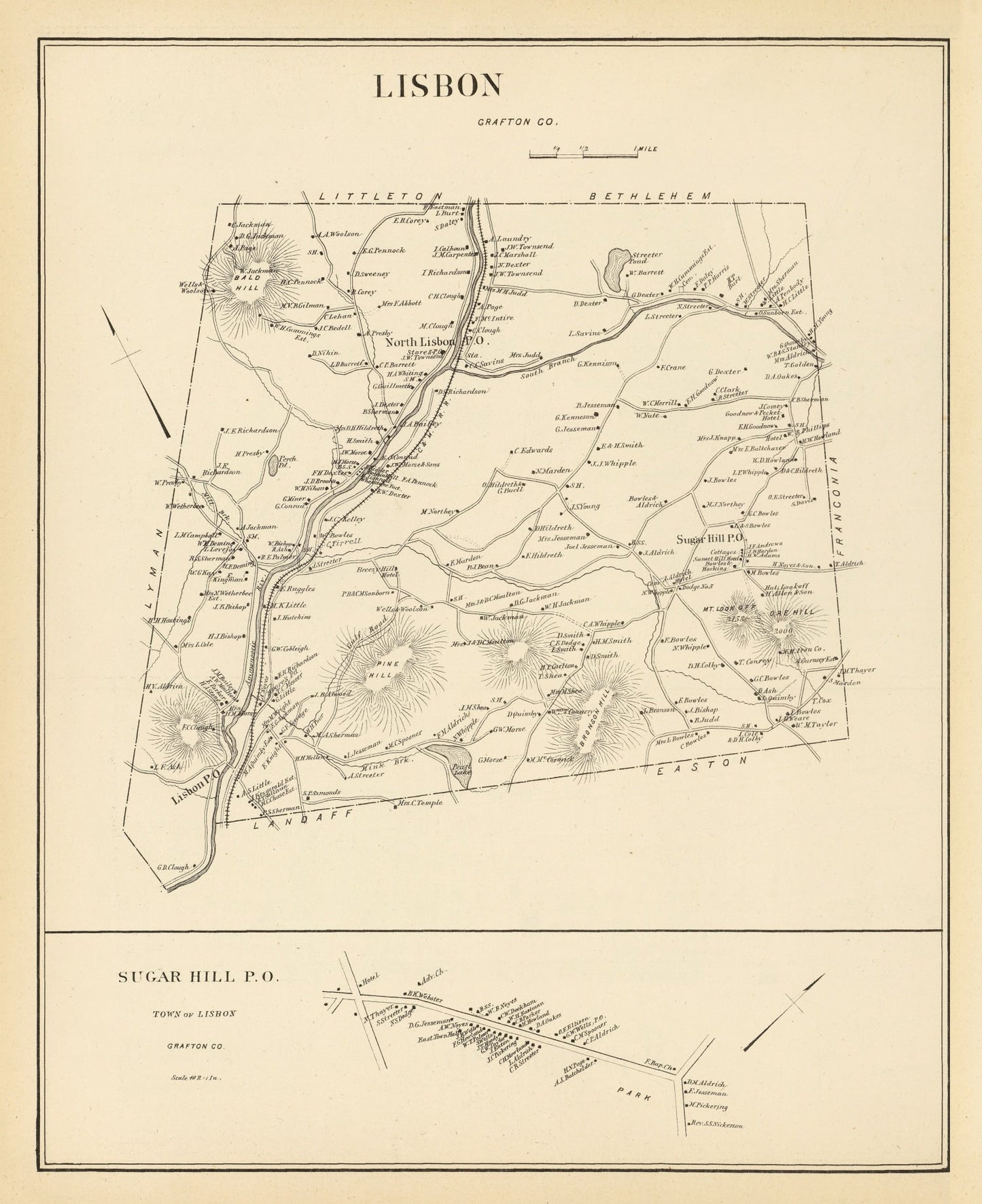 Vintage Map of Lisbon, New Hampshire, 1892