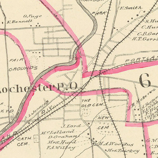 Vintage Map of Rochester, New Hampshire, 1892