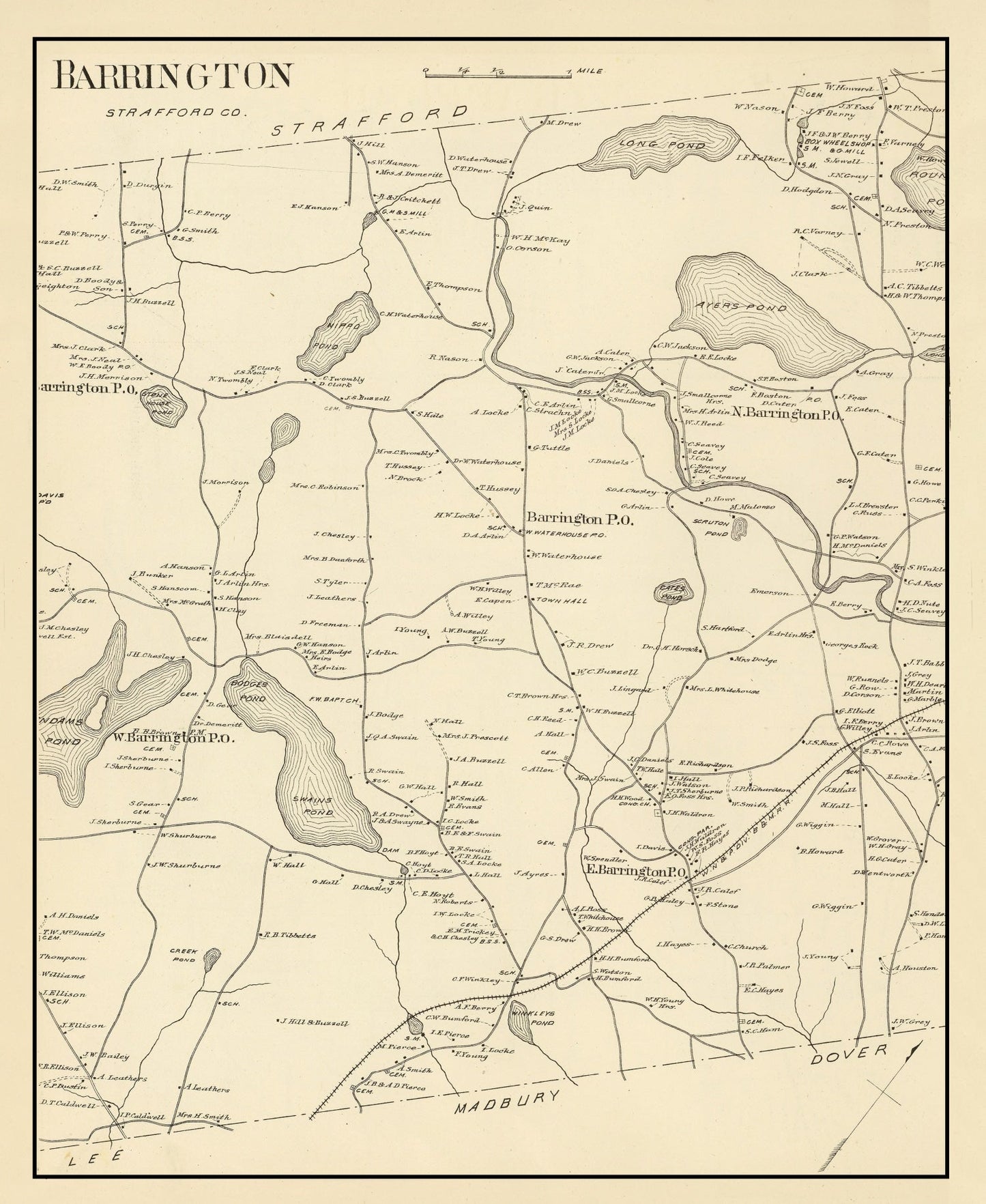 Vintage Map of Barrington, New Hampshire, 1892