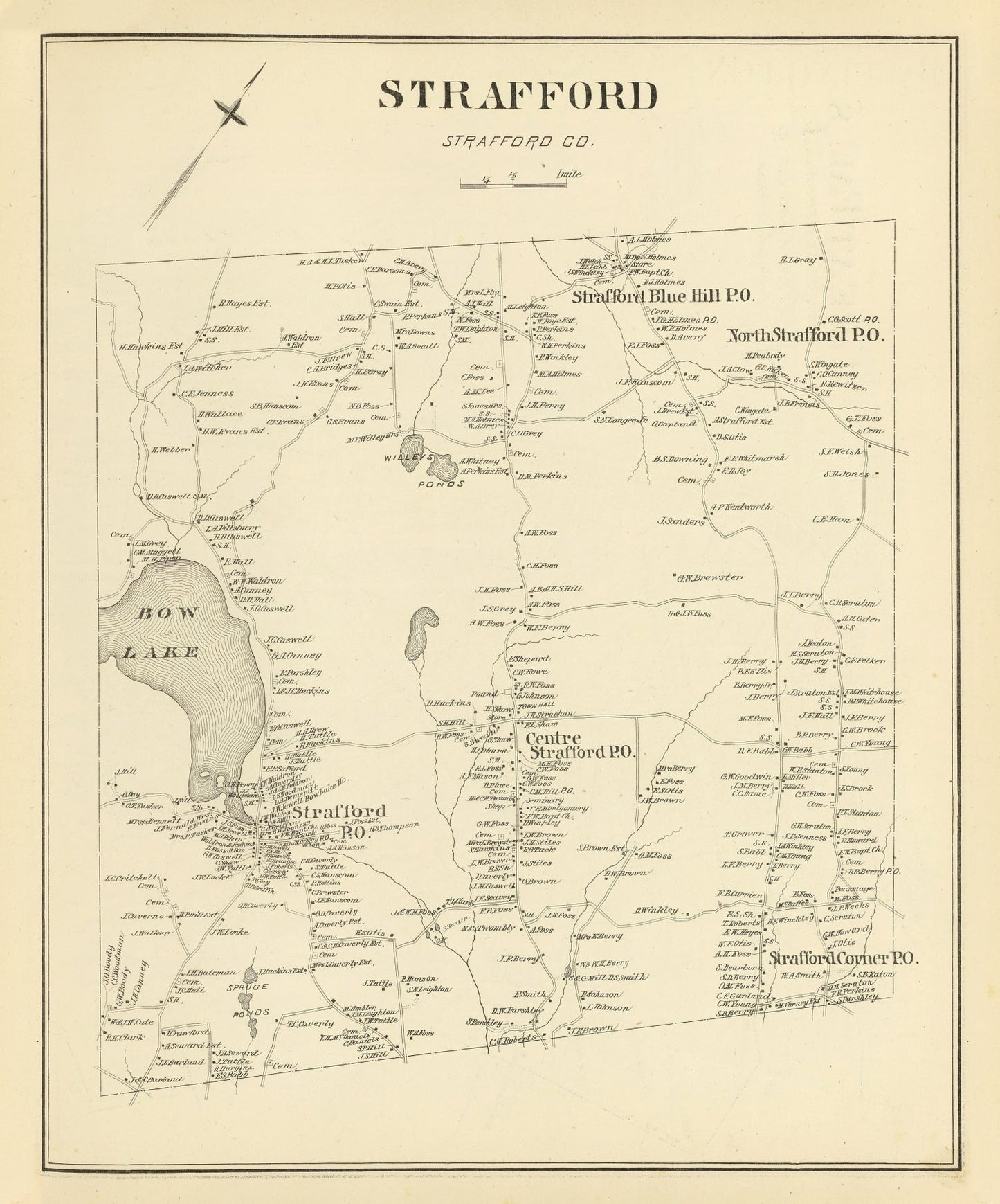 Vintage Map of Strafford, New Hampshire, 1892