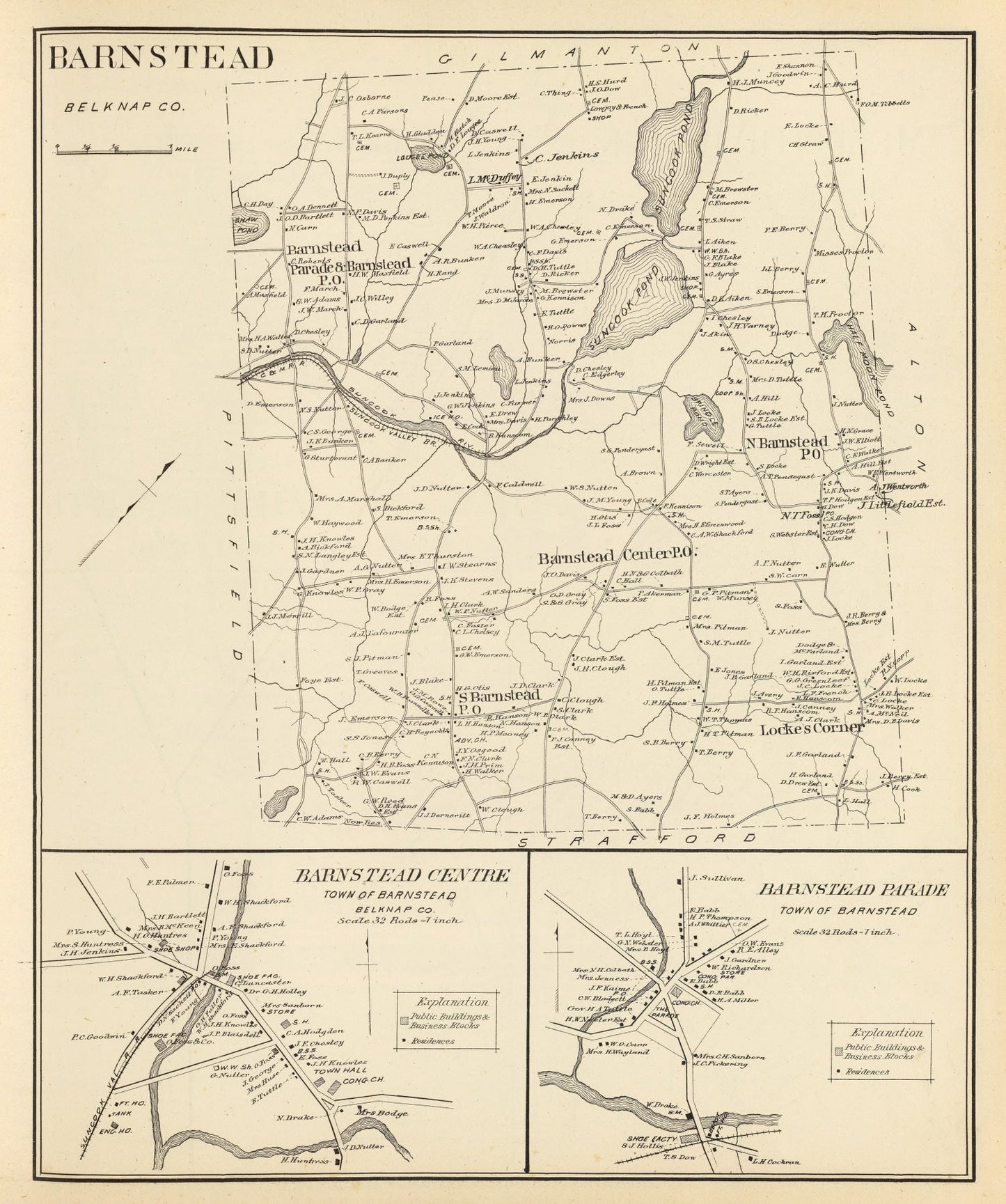 Vintage Map of Barnstead, New Hampshire, 1892