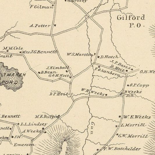 Vintage Map of Gilford, New Hampshire, 1892
