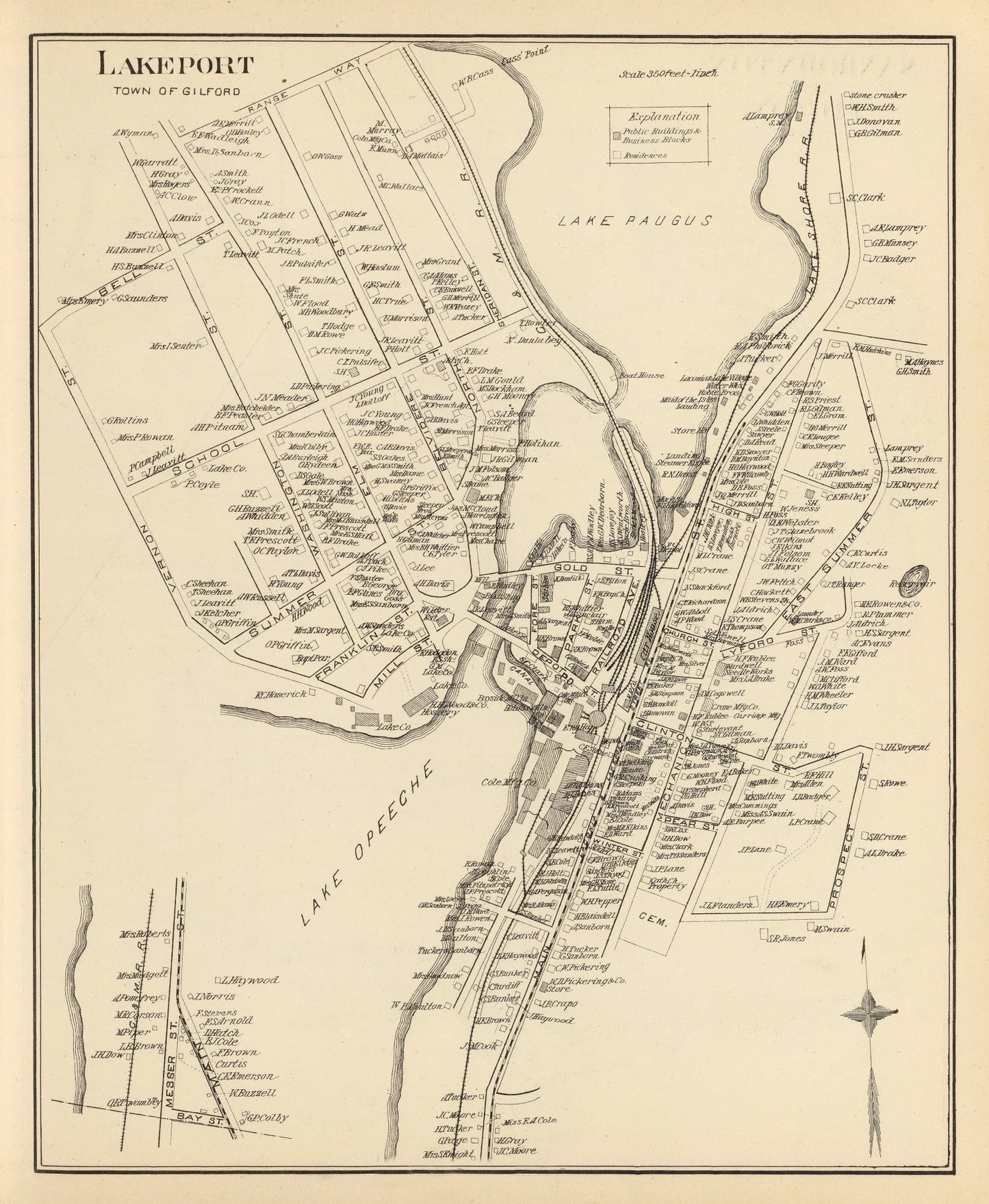 Vintage Map of Lakeport, New Hampshire, 1892
