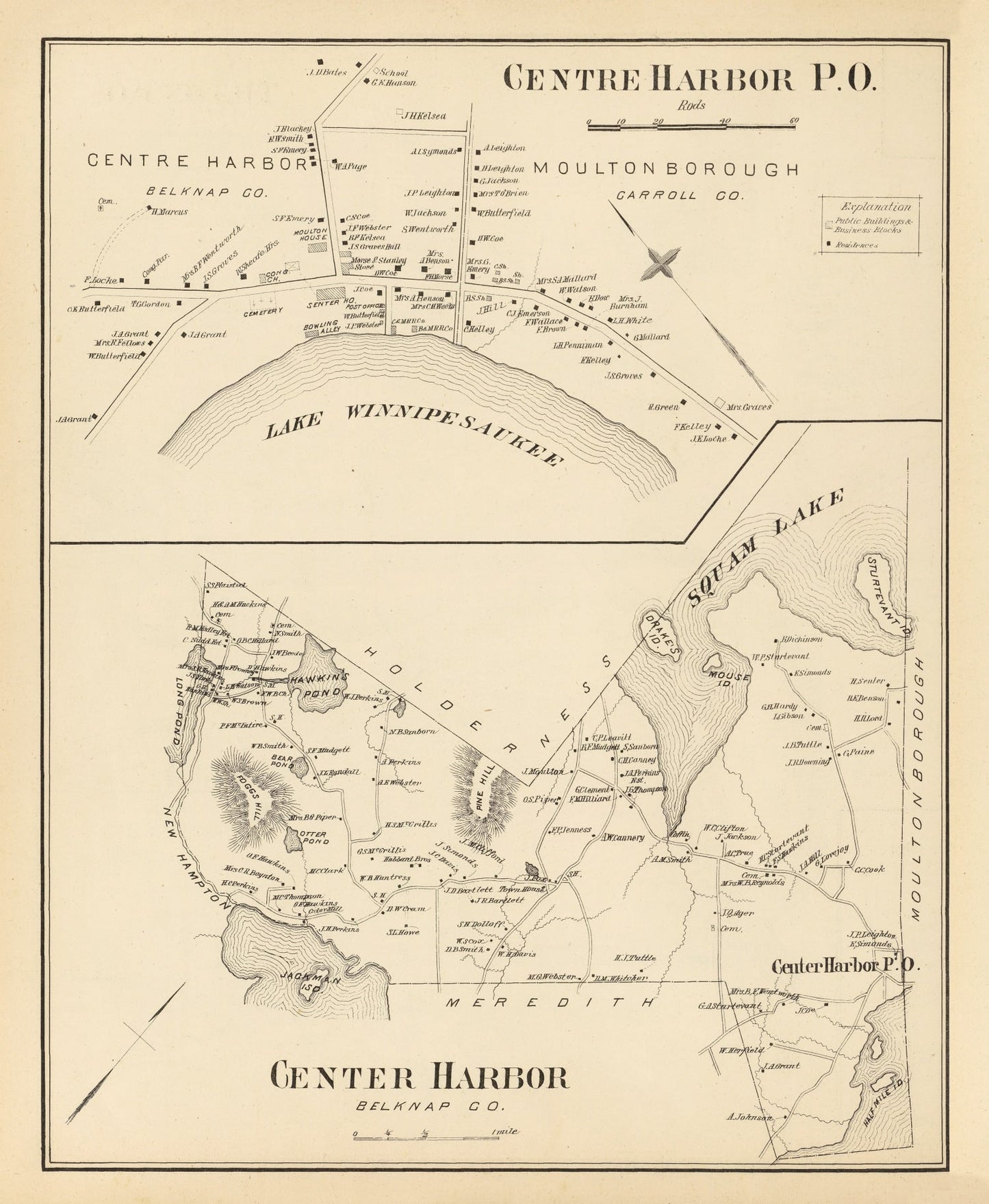 Vintage Map of Center Harbor, New Hampshire, 1892