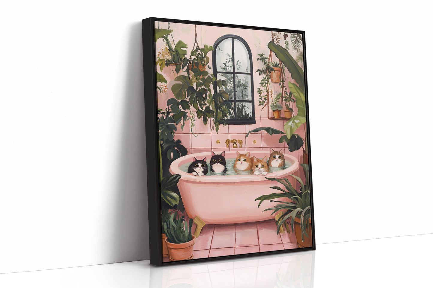 Cat Spa Day Funny Pink Bathtub Cat Wall Art Print
