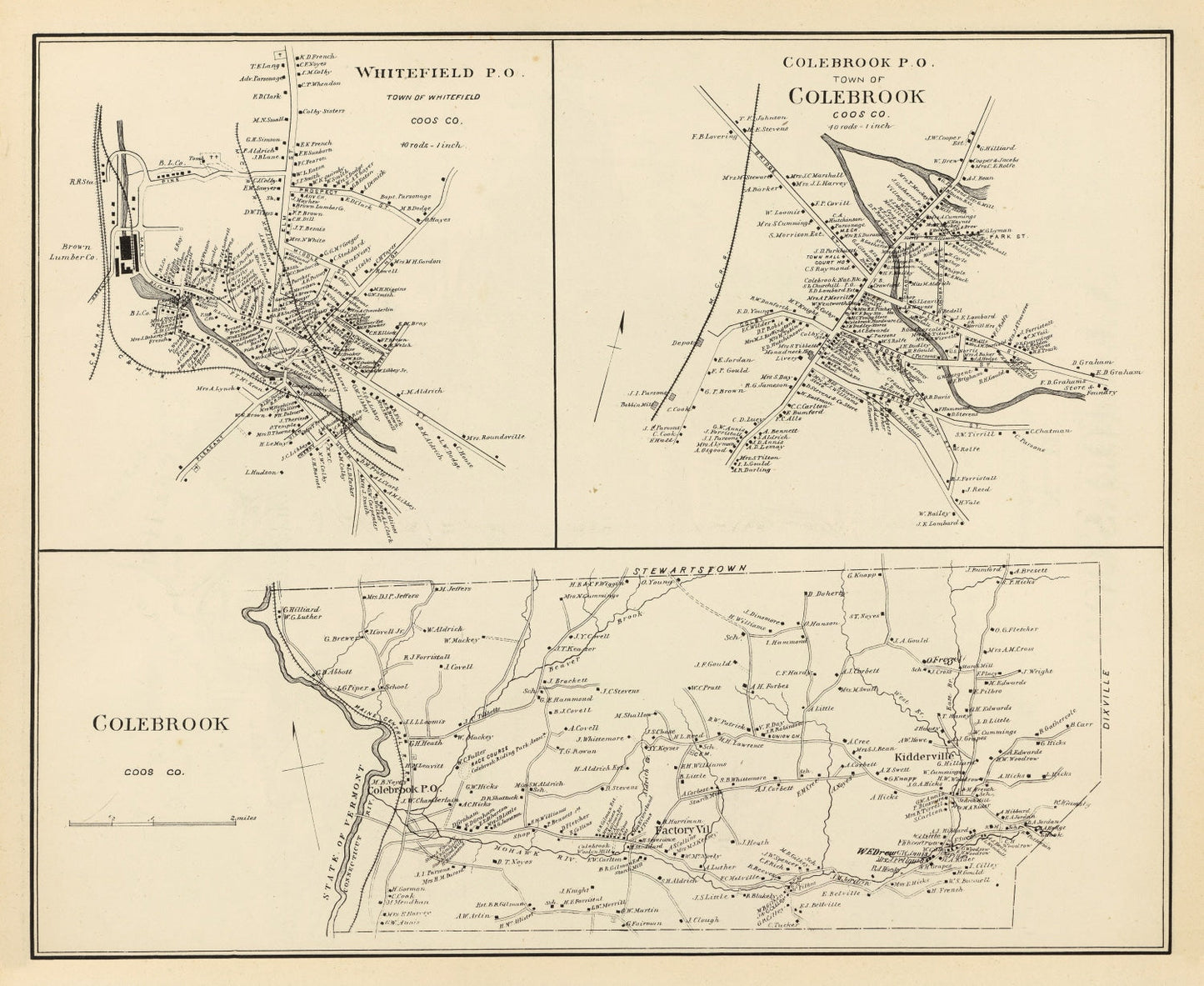 Vintage Map of Colebrook, New Hampshire, 1892