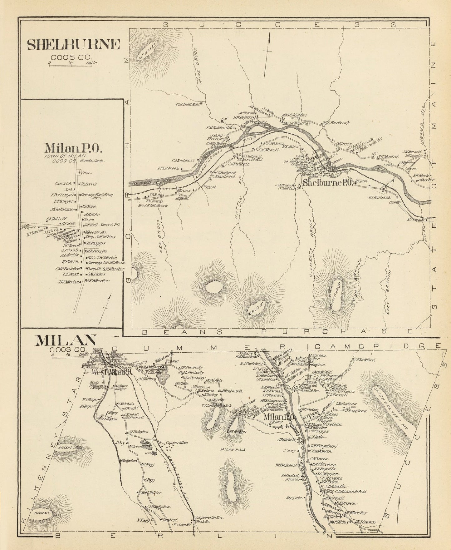 Vintage Map of Milan, New Hampshire, 1892