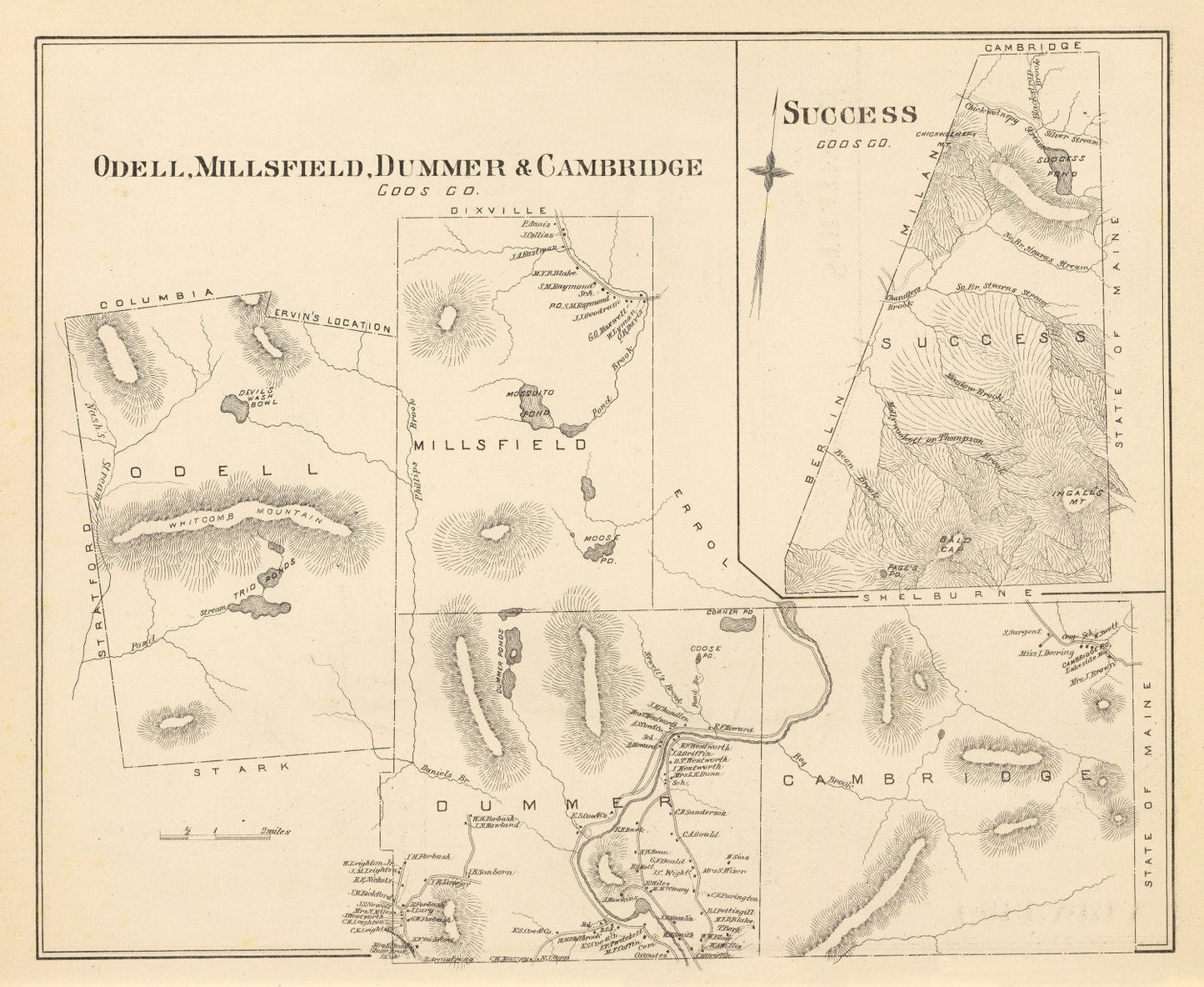 Vintage Map of Millsfield, New Hampshire, 1892