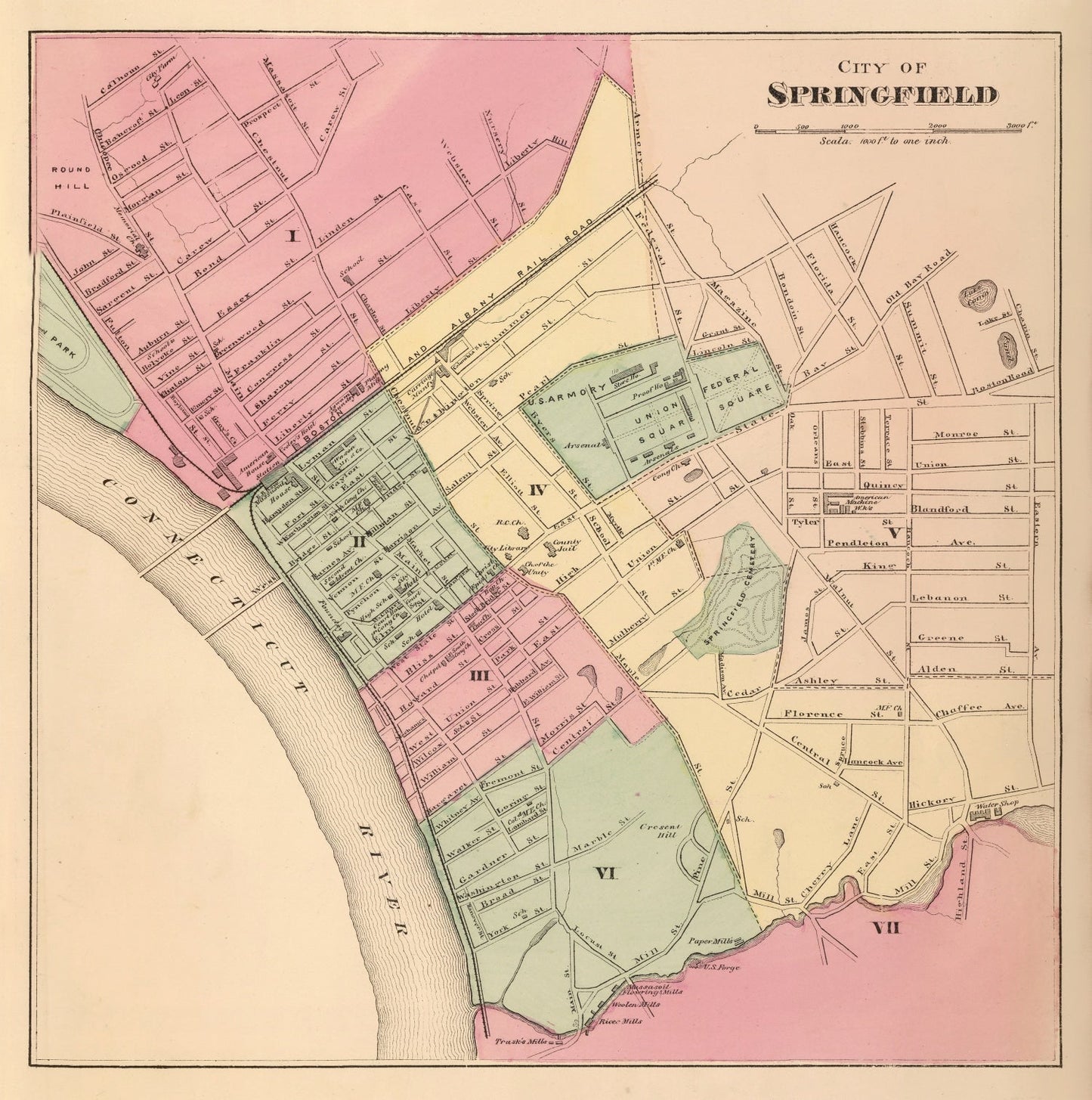 Vintage Map of Springfield, Massachusetts, 1871