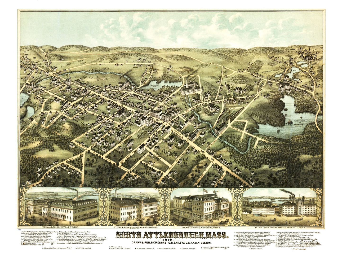 Vintage Map of North Attleborough, Massachusetts, 1878