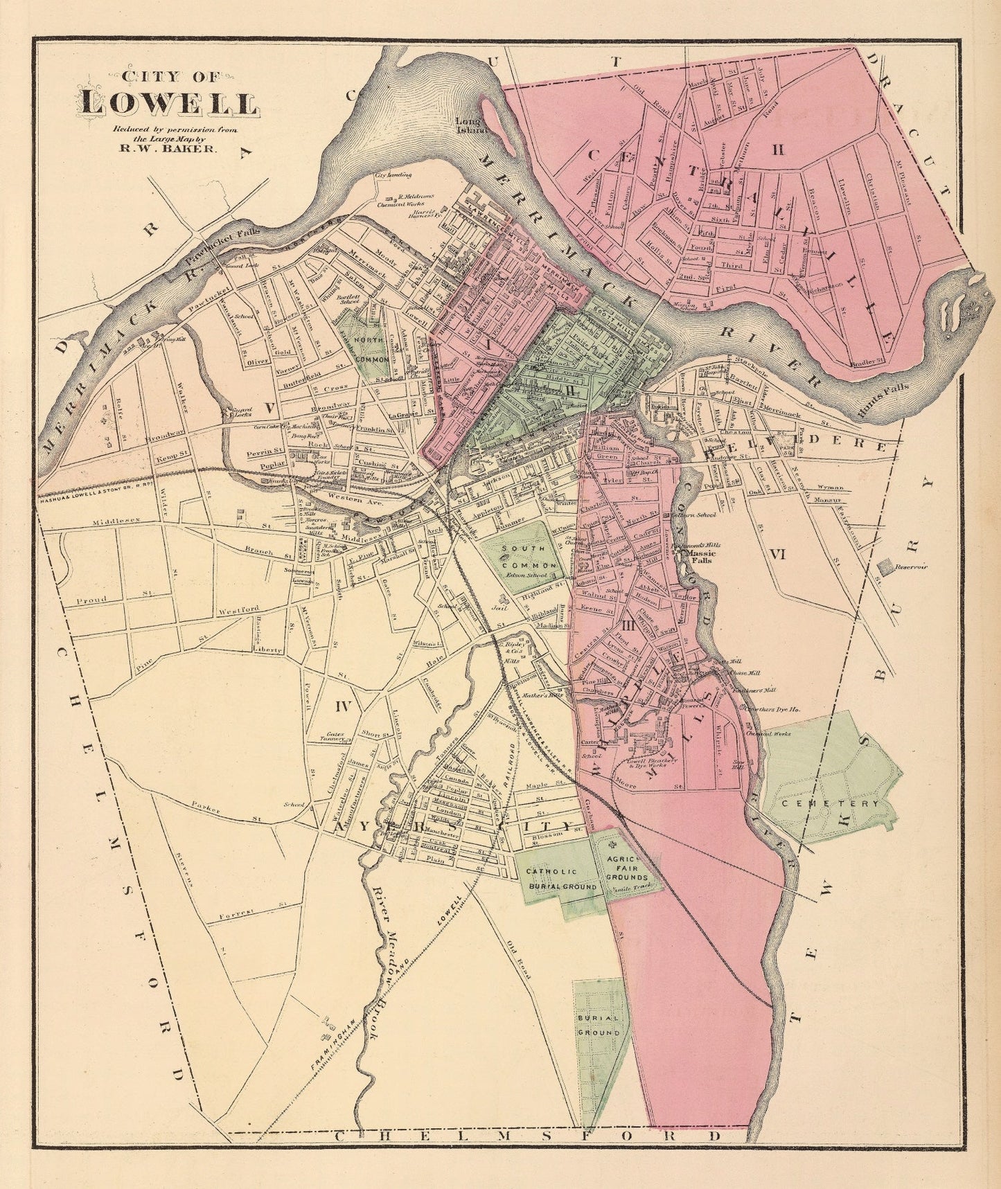 Vintage Map of Lowell, Massachusetts, 1871