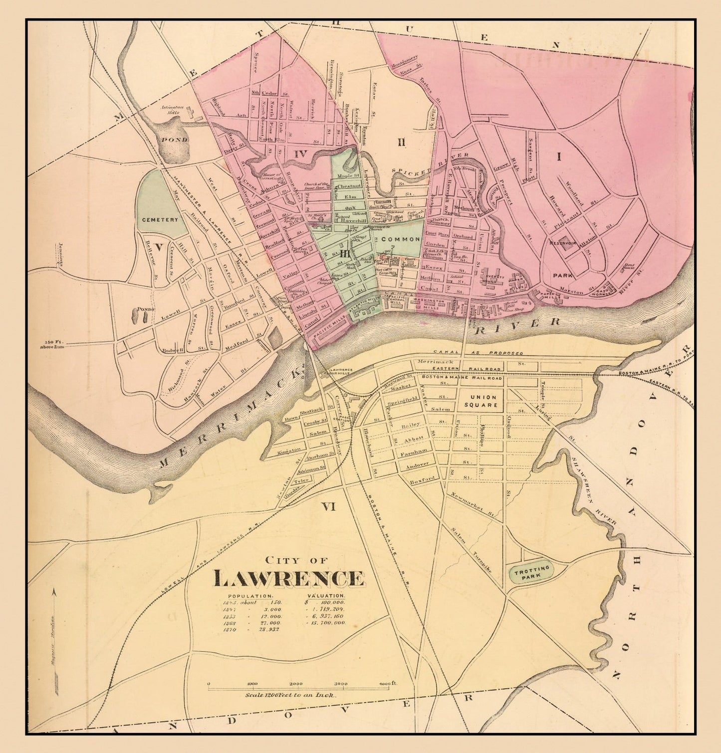 Vintage Map of Lawrence, Massachusetts, 1871