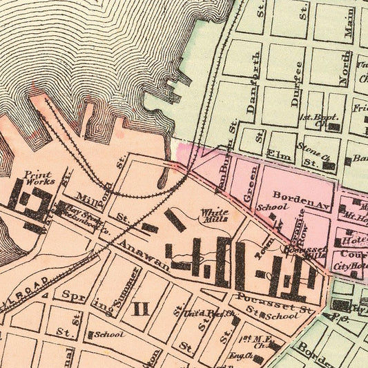 Vintage Map of Fall River, Massachusetts, 1871