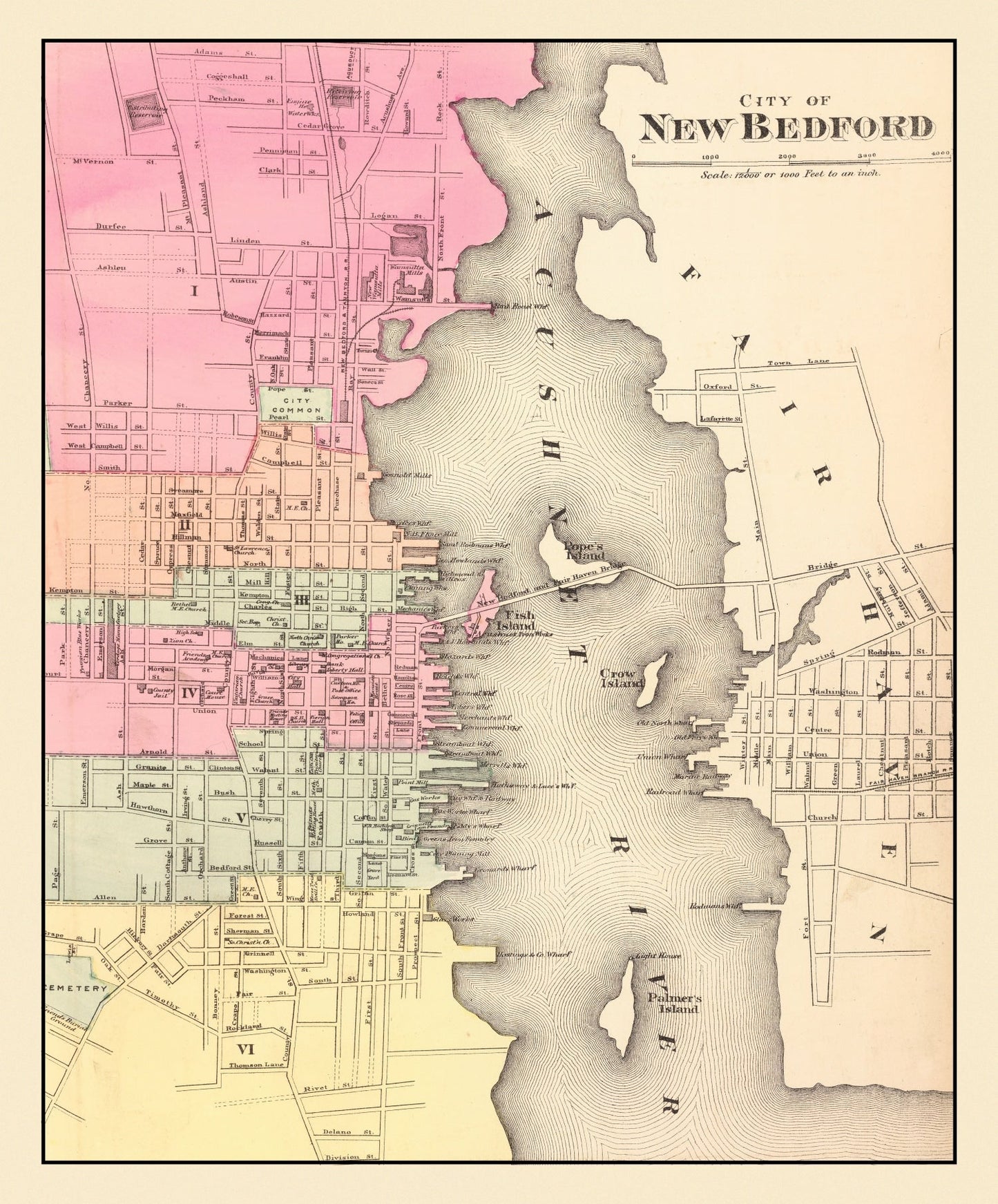 Vintage Map of New Bedford, Massachusetts, 1871