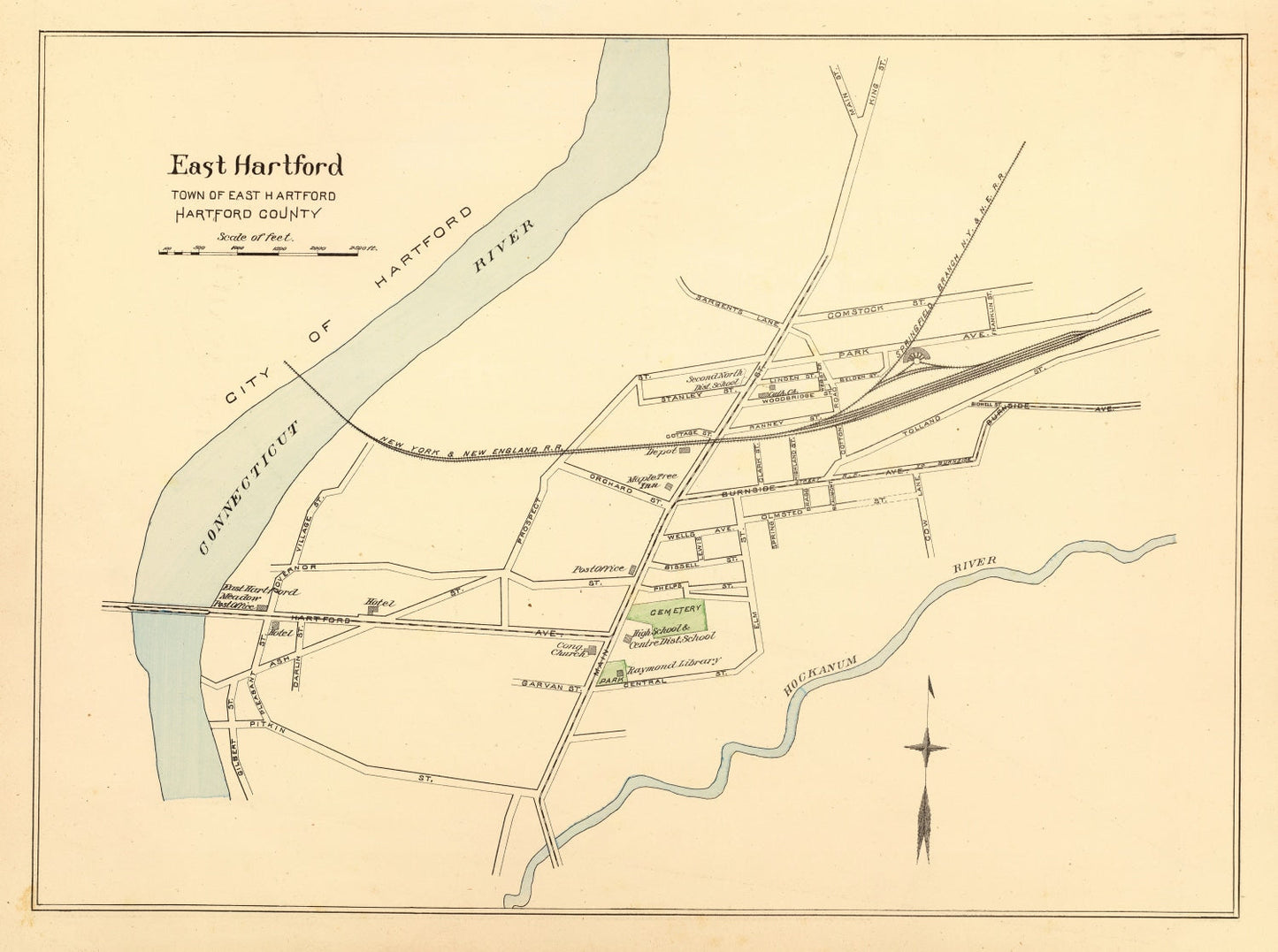 Vintage Map of East Hartford, Connecticut, 1893