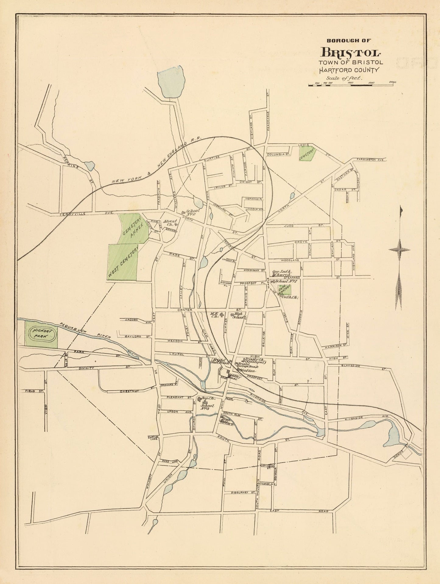 Vintage Map of Bristol, Connecticut, 1893