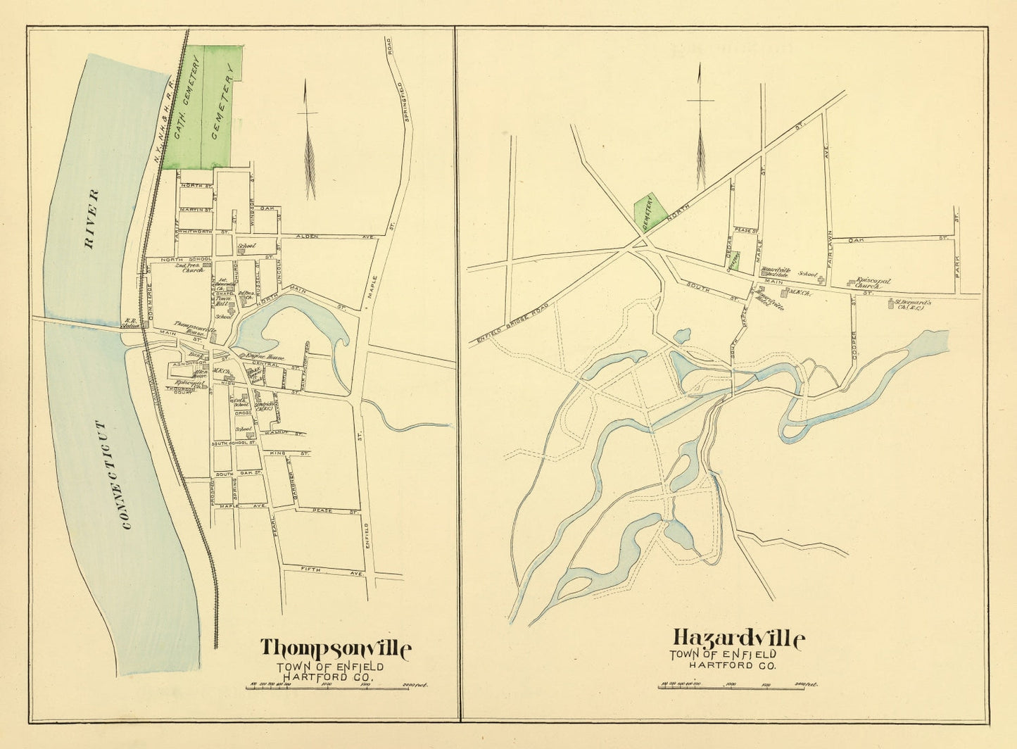 Vintage Map of Hazardville, Connecticut, 1893
