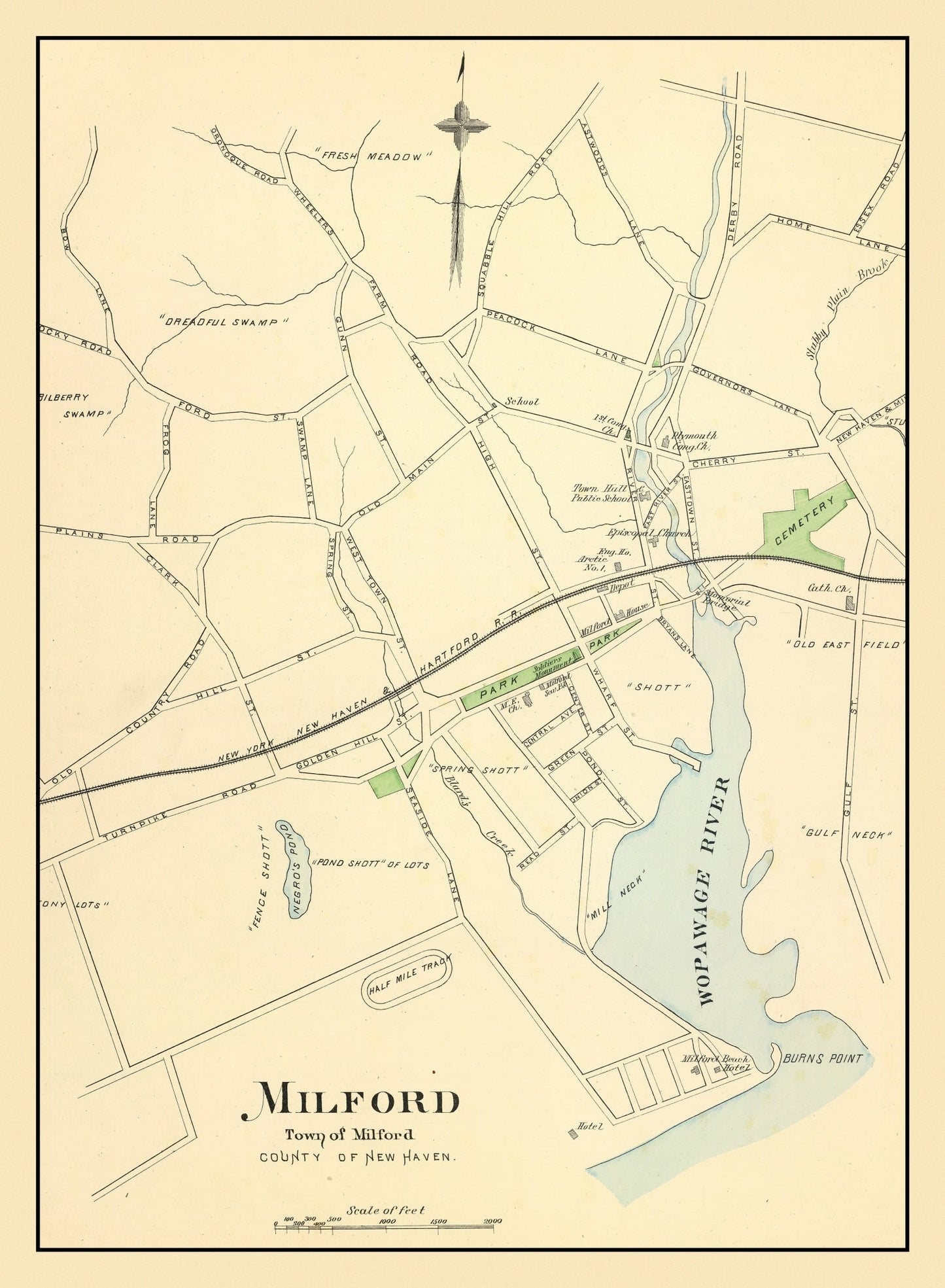 Vintage Map of Milford, Connecticut, 1893