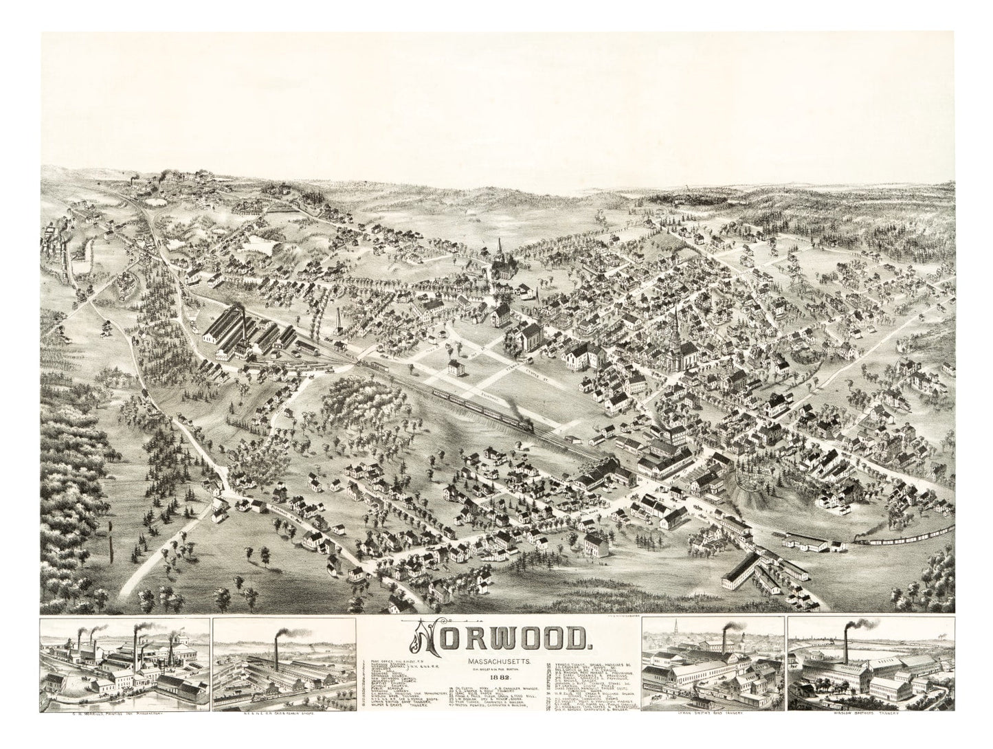 Vintage Map of Norwood, Massachusetts, 1882