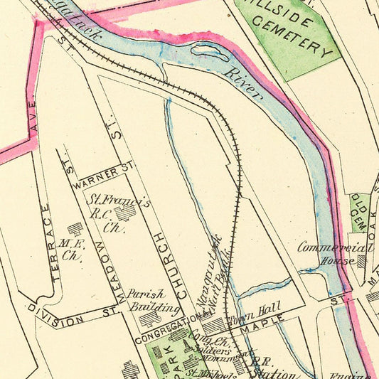 Vintage Map of Naugatuck, Connecticut, 1893