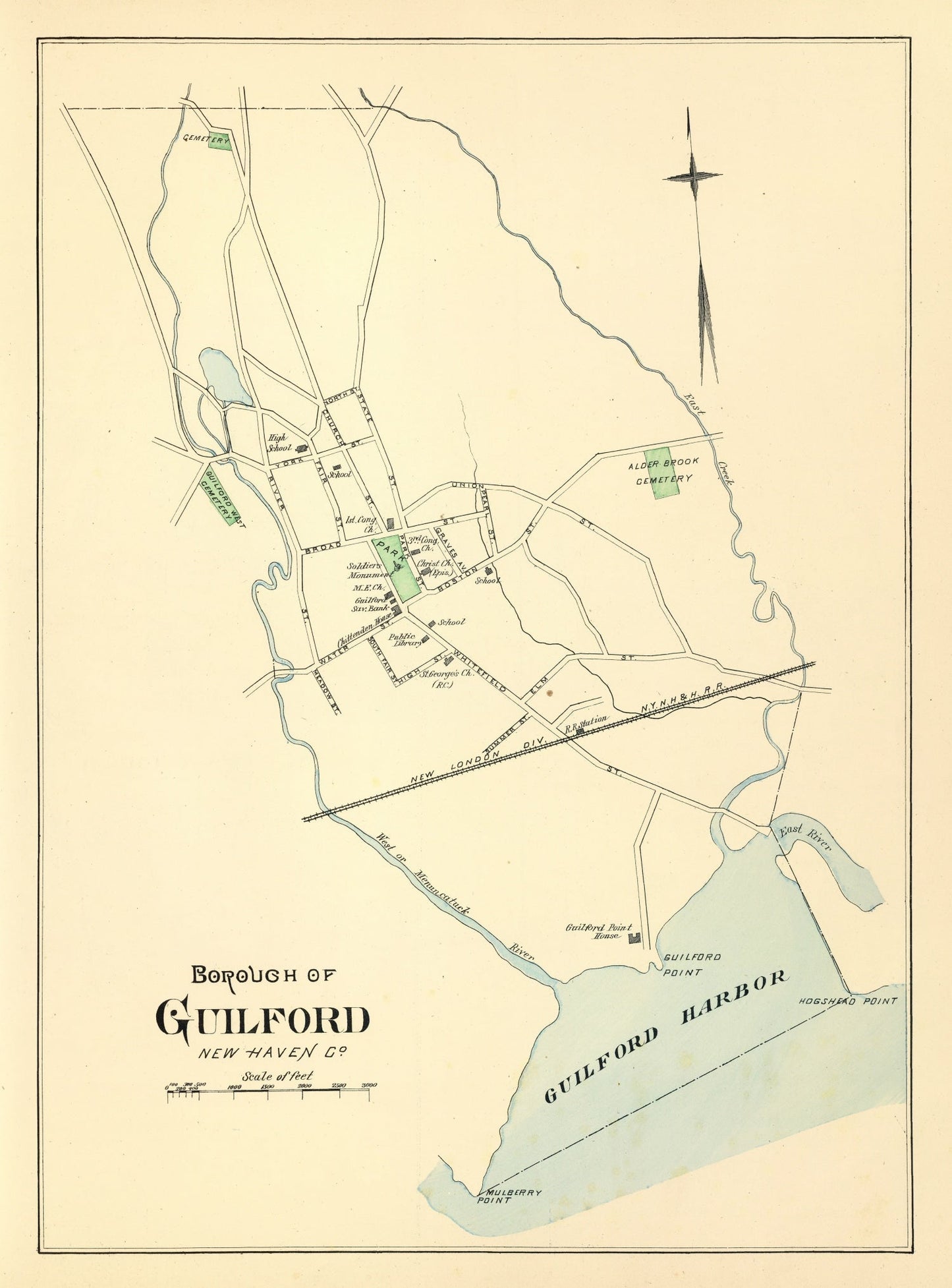 Vintage Map of Guilford, Connecticut, 1893
