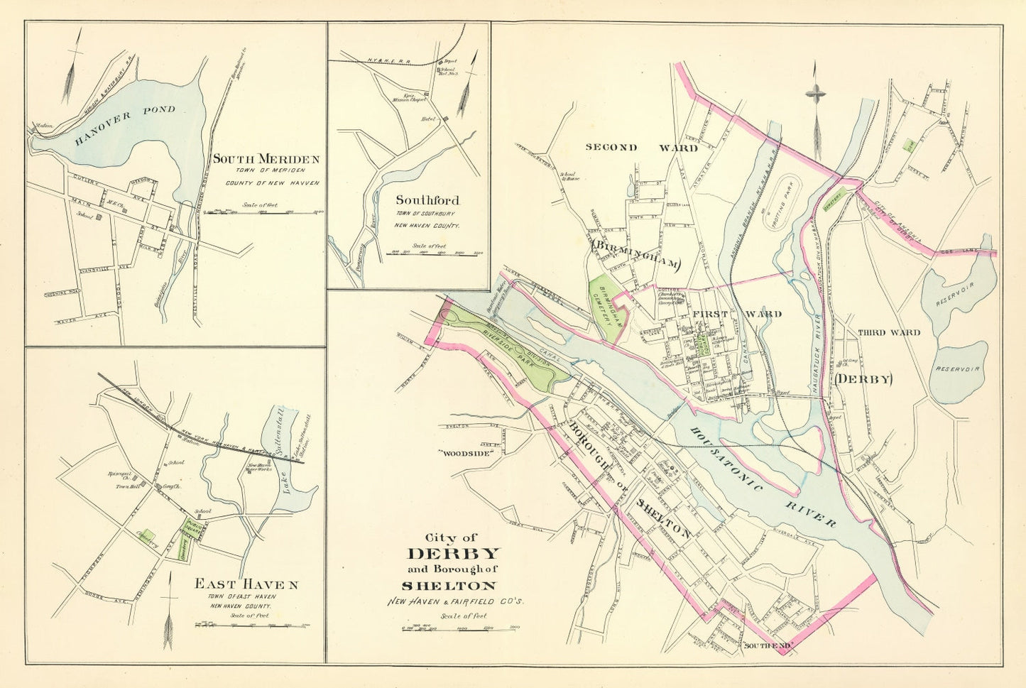 Vintage Map of Derby, Connecticut, 1893