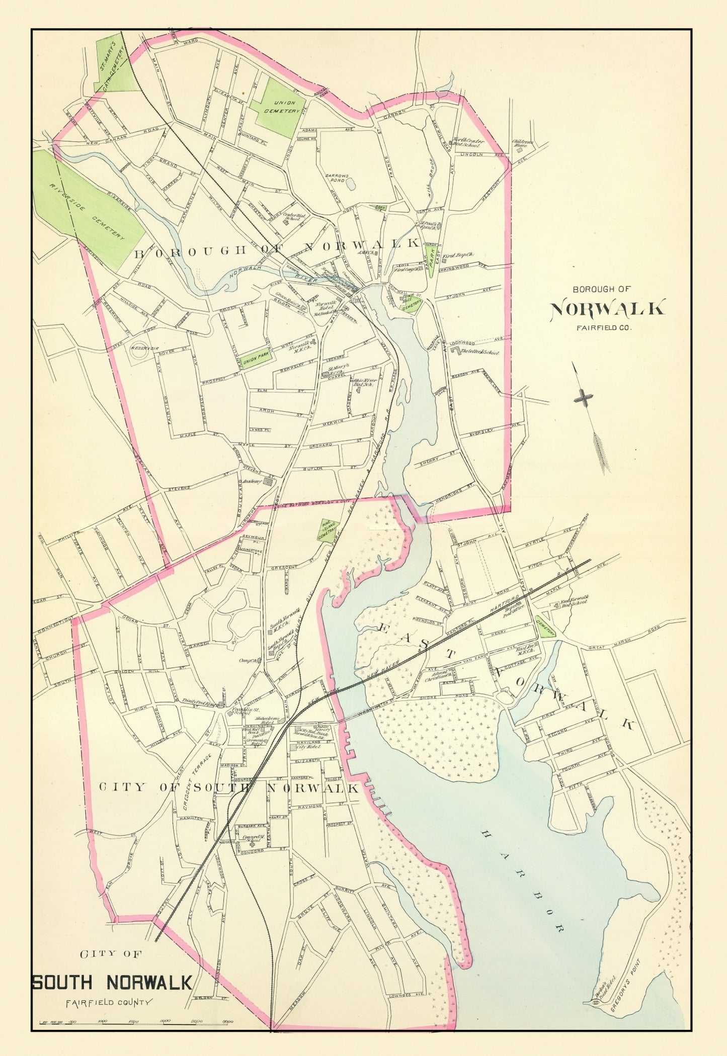 Vintage Map of Norwalk, Connecticut, 1893