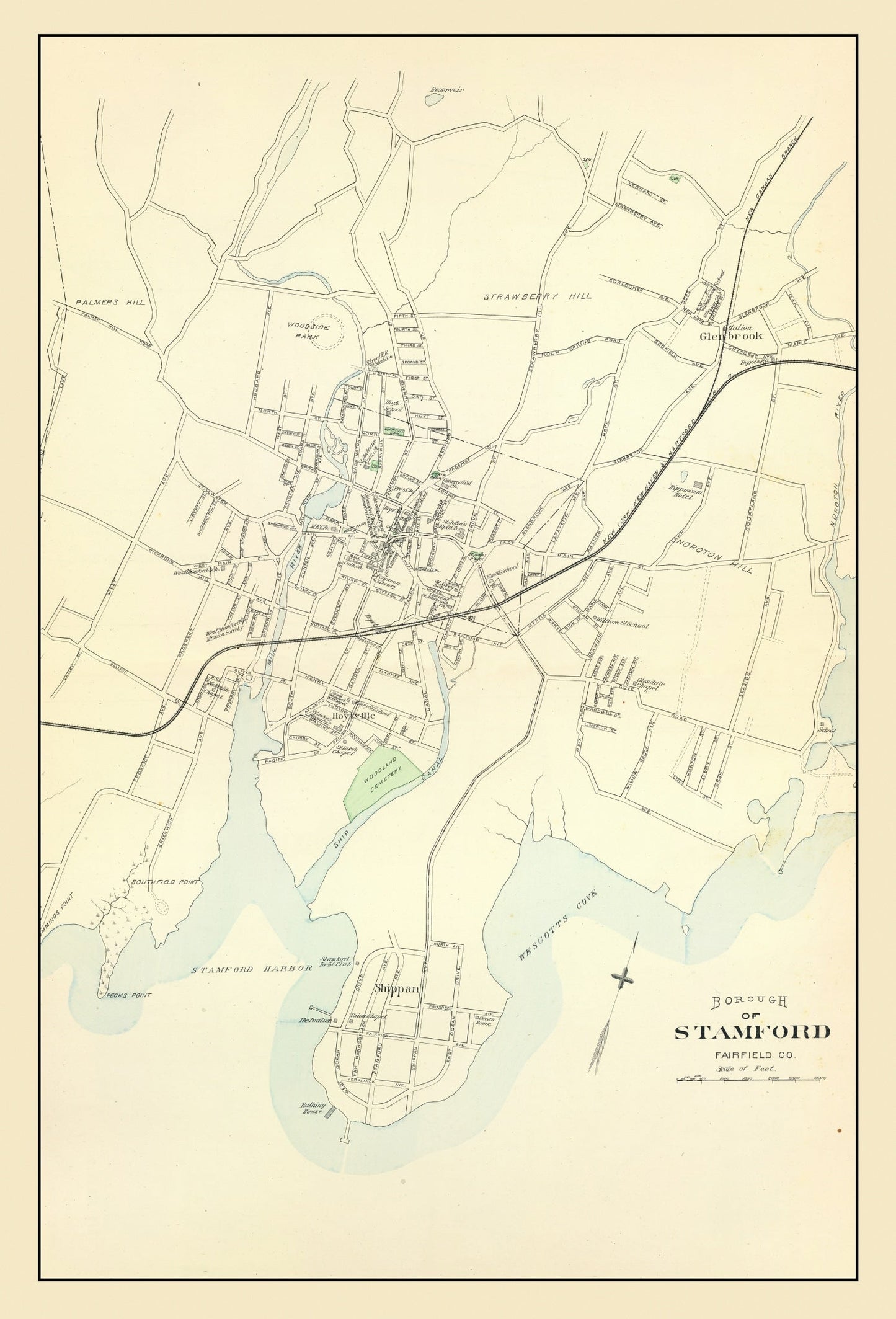 Vintage Map of Stamford, Connecticut, 1893