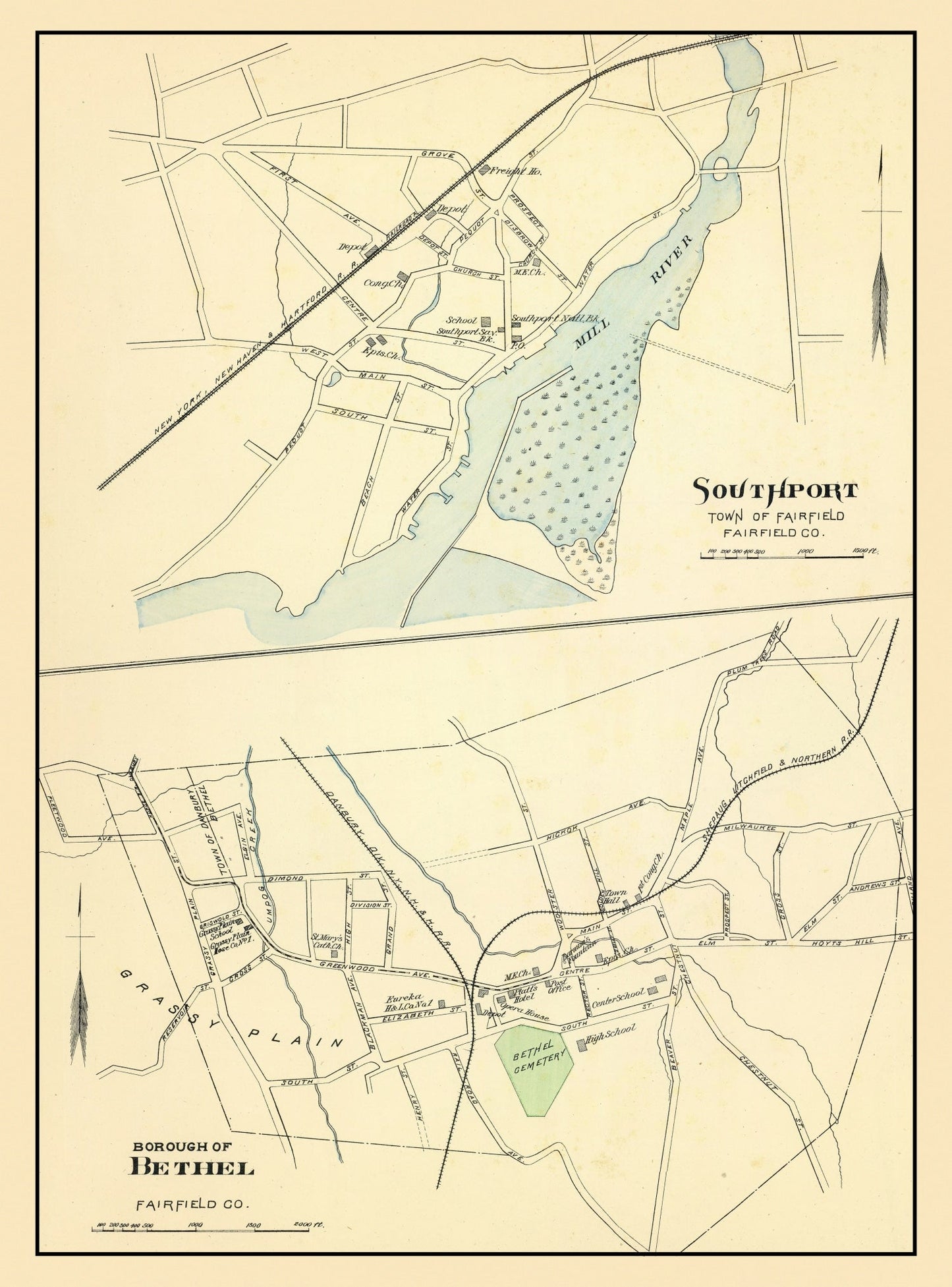 Vintage Map of Bethel, Connecticut, 1893