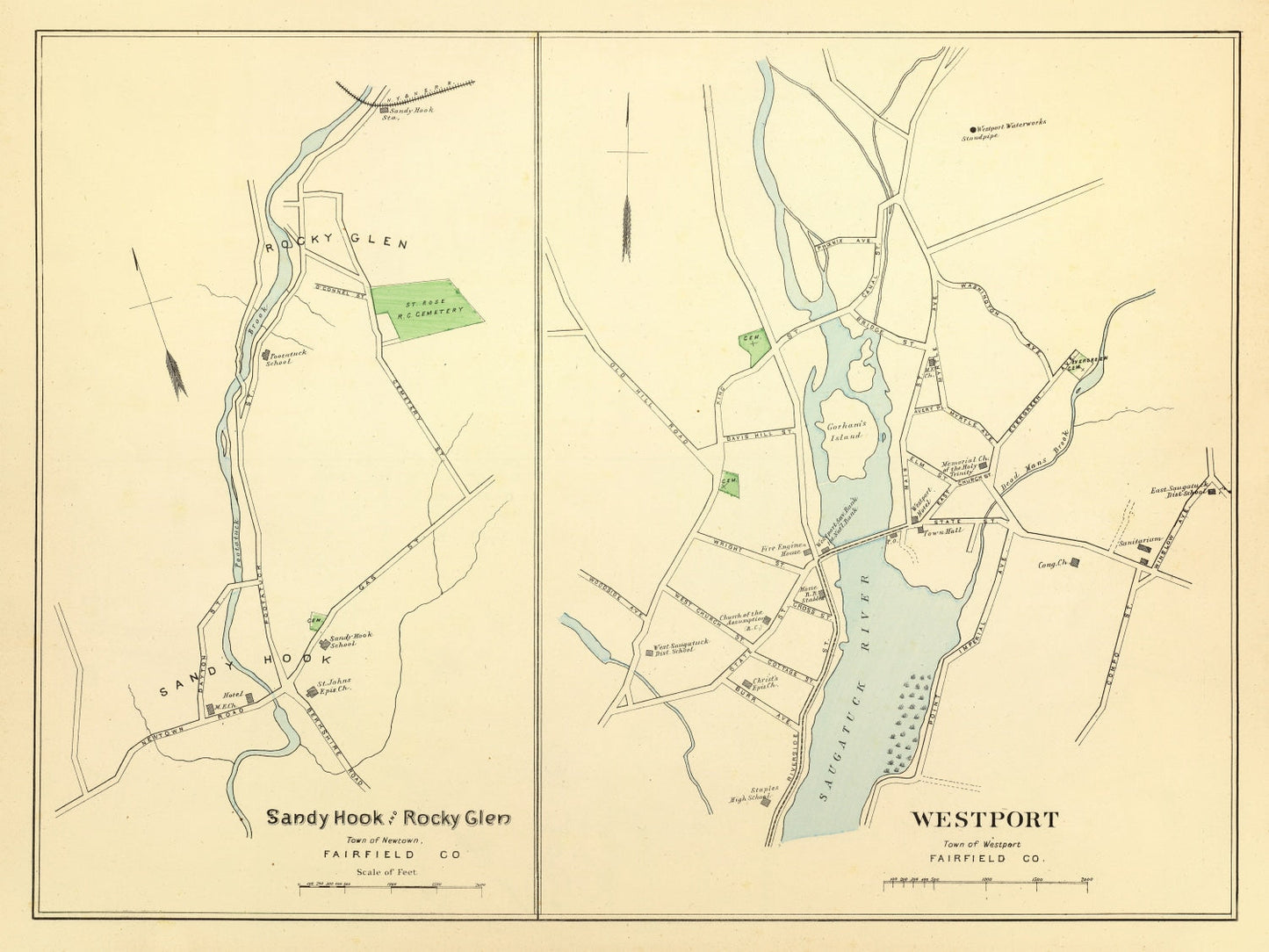 Vintage Map of Sandy Hook, Connecticut, 1893