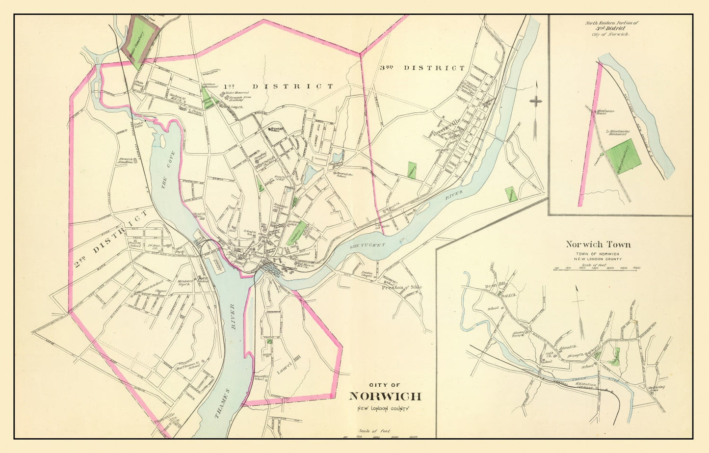 Vintage Map of Norwich, Connecticut, 1893