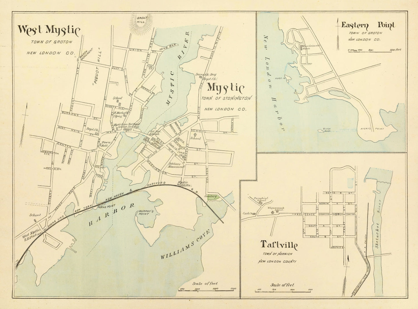 Vintage Map of Mystic, Connecticut, 1893