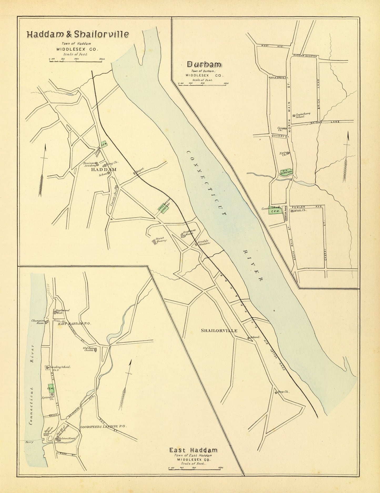 Vintage Map of Haddam, Connecticut, 1893
